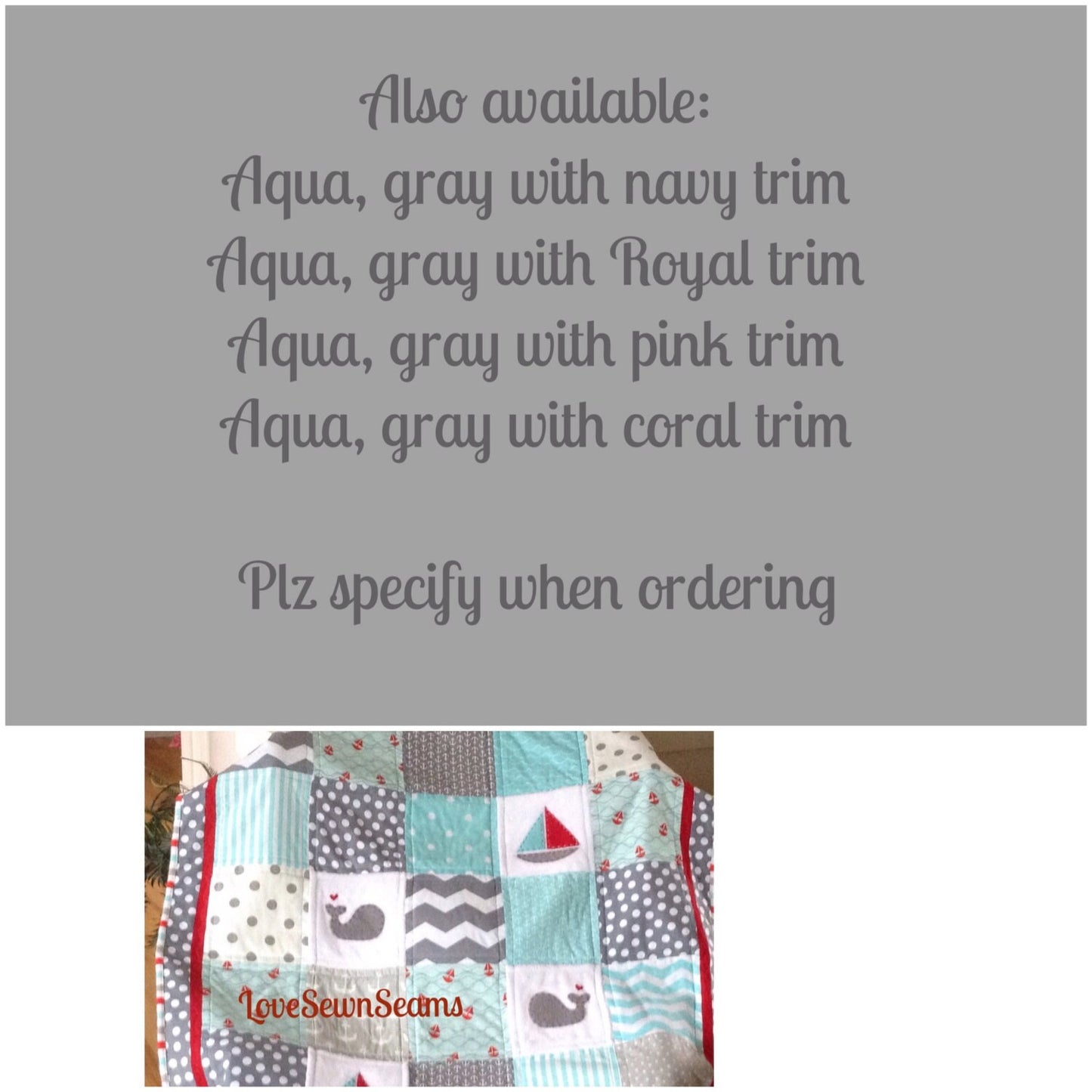 Nautical Baby Quilt/AQUA & GRAY w RED Accent Sailing Quilt/Nautical nursery/Baby quilt