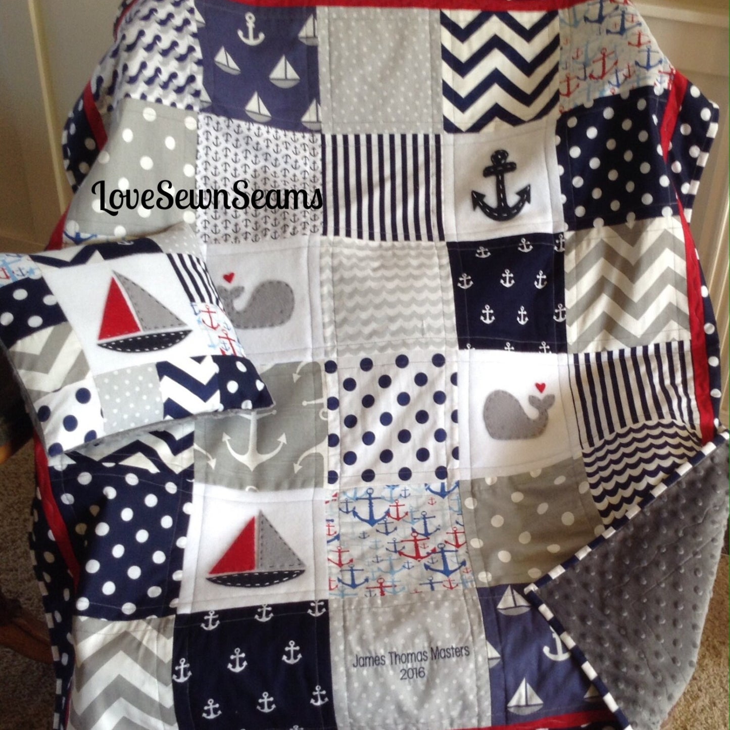 MADE TO ORDER/Nautical Quilt/Coastal nursery/Modern baby quilt Baby quilt/Handmade quilt/Patriotic quilt