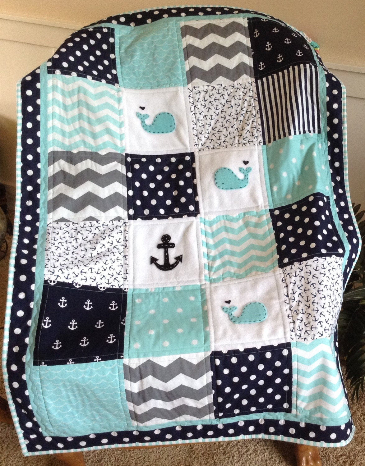 BABY Quilt/NAUTICAL Quilt/Coastal Baby Bedding/Handmade baby quilt/Made in USA