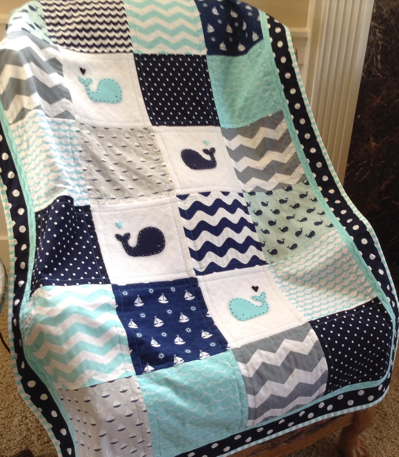 BABY Quilt/NAUTICAL Quilt/Coastal Baby Bedding/Handmade baby quilt/Made in USA