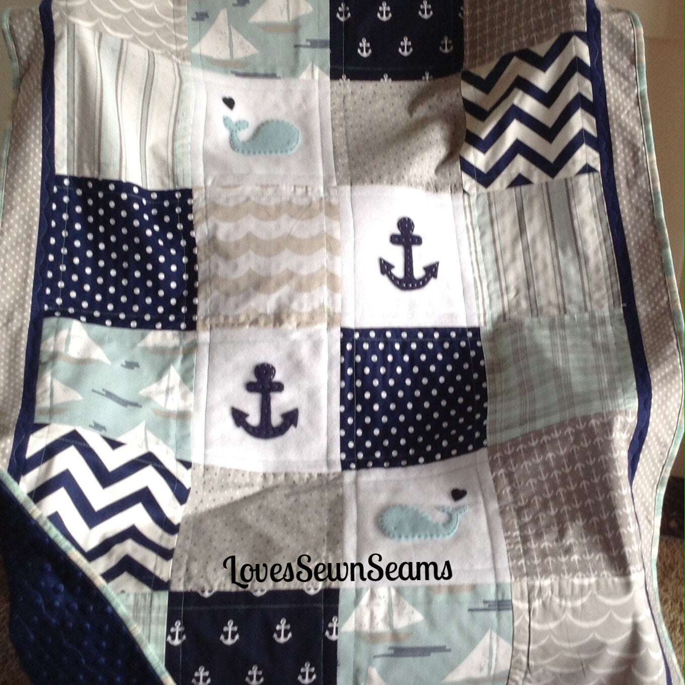 NAUTICAL QUILT/Neutral baby quilt/Classic quilt/Sand, mint, pool blue/Crib Quilt
