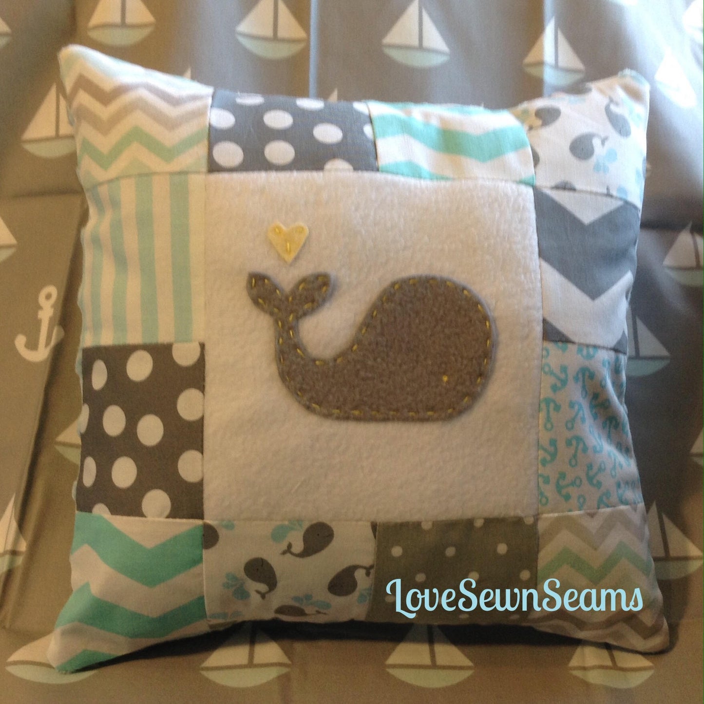 WHALE Baby Quilt/Nautical quilt/COASTAL baby quilt/Gray and Aqua quilt/Baby Quilt