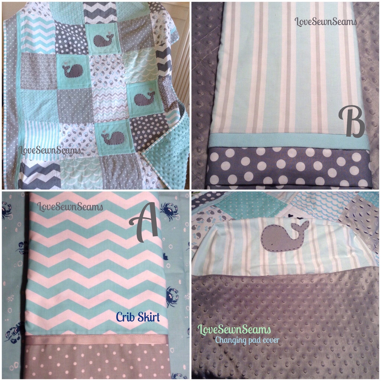 WHALE Baby Quilt/Nautical quilt/COASTAL baby quilt/Gray and Aqua quilt/Baby Quilt