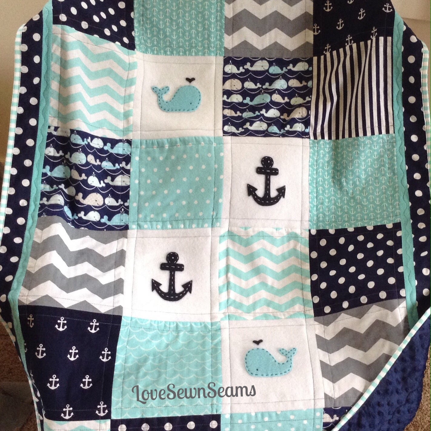 MADE TO ORDER/Nautical quilt/Coastal quilt/Whale quilt/Modern baby quilt/Crib quilt/Mini Crib quilt