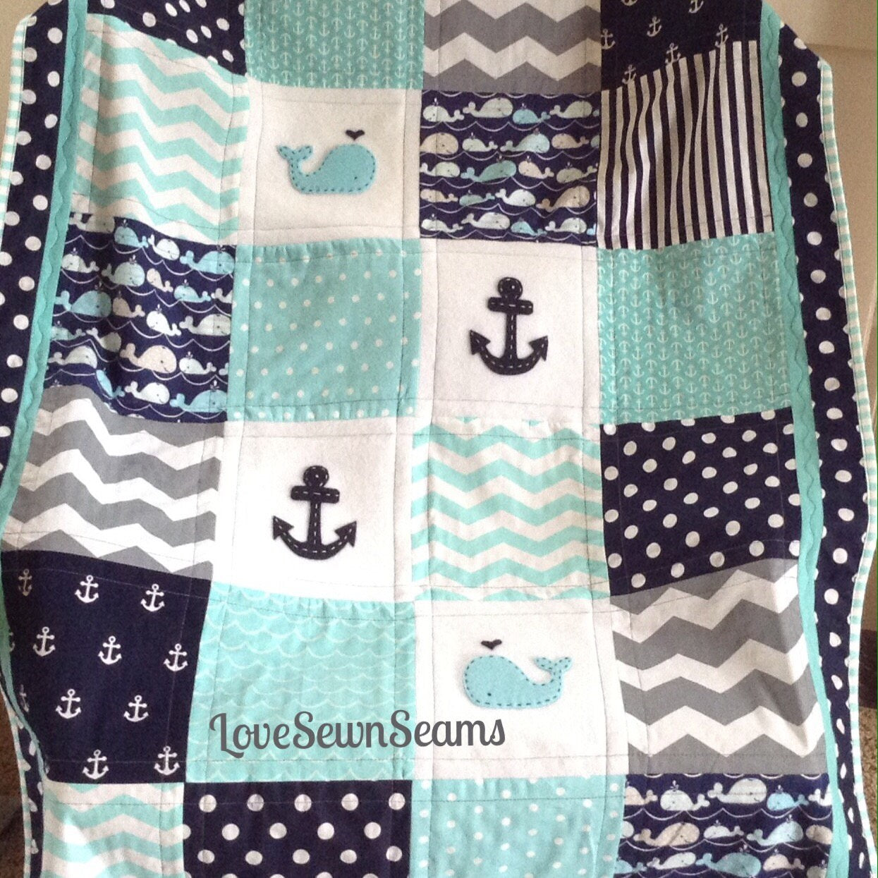 MADE TO ORDER/Nautical quilt/Coastal quilt/Whale quilt/Modern baby quilt/Crib quilt/Mini Crib quilt