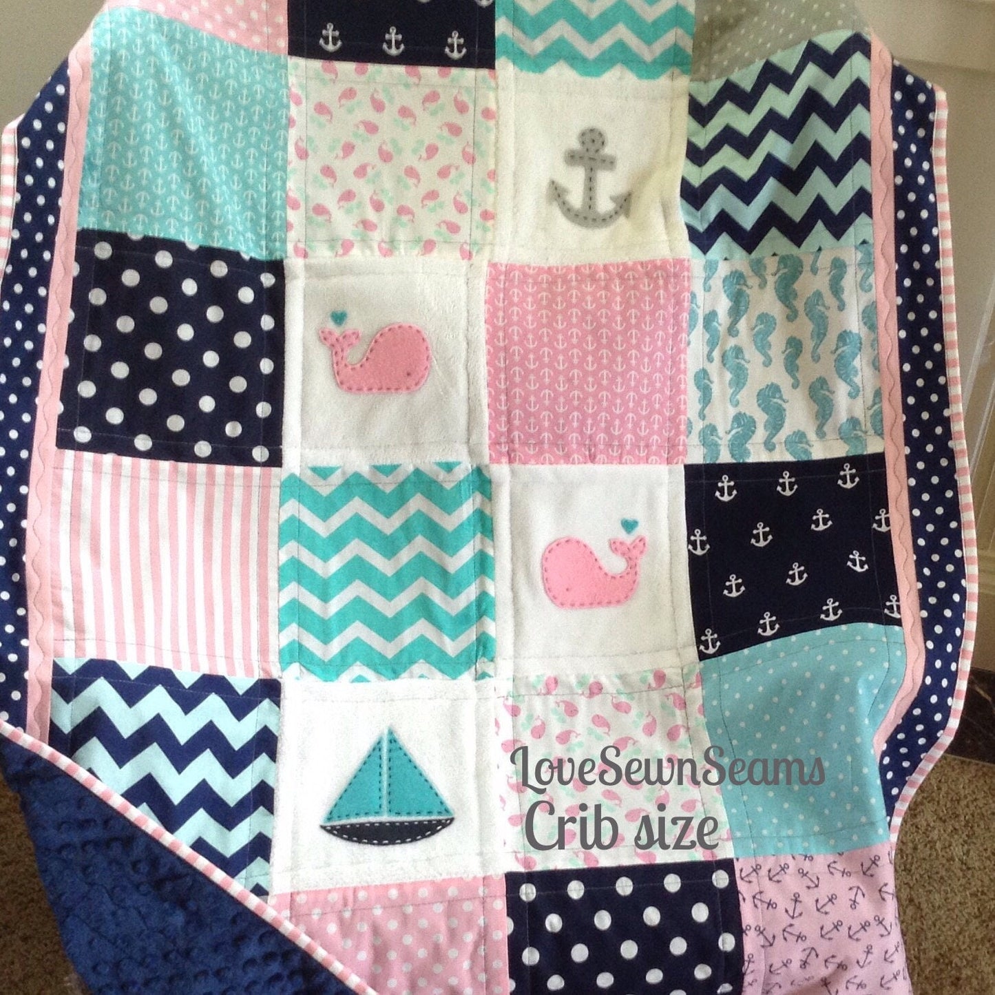 MADE to ORDER/Nautical Baby Quilt/Crib Size quilt/Seahorse/Sea Life Quilt/Coastal quilt/Baby Quilt