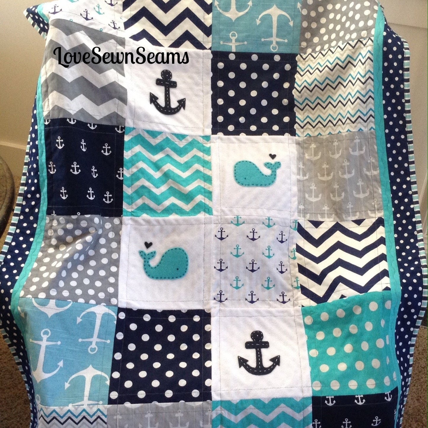 Baby quilt/Teal, Navy and Gray/Crib quilt/Handmade quilt