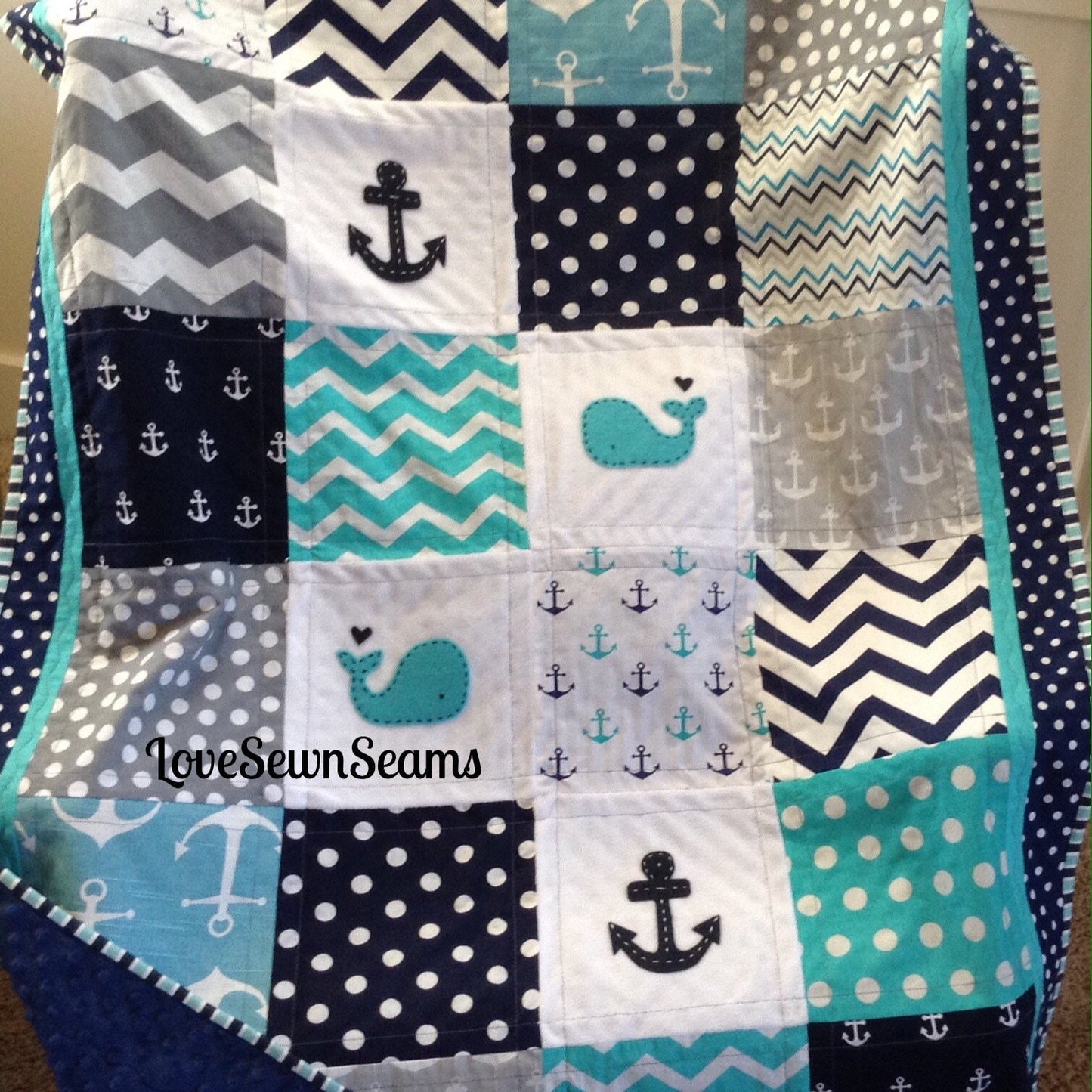 Baby quilt/Teal, Navy and Gray/Crib quilt/Handmade quilt