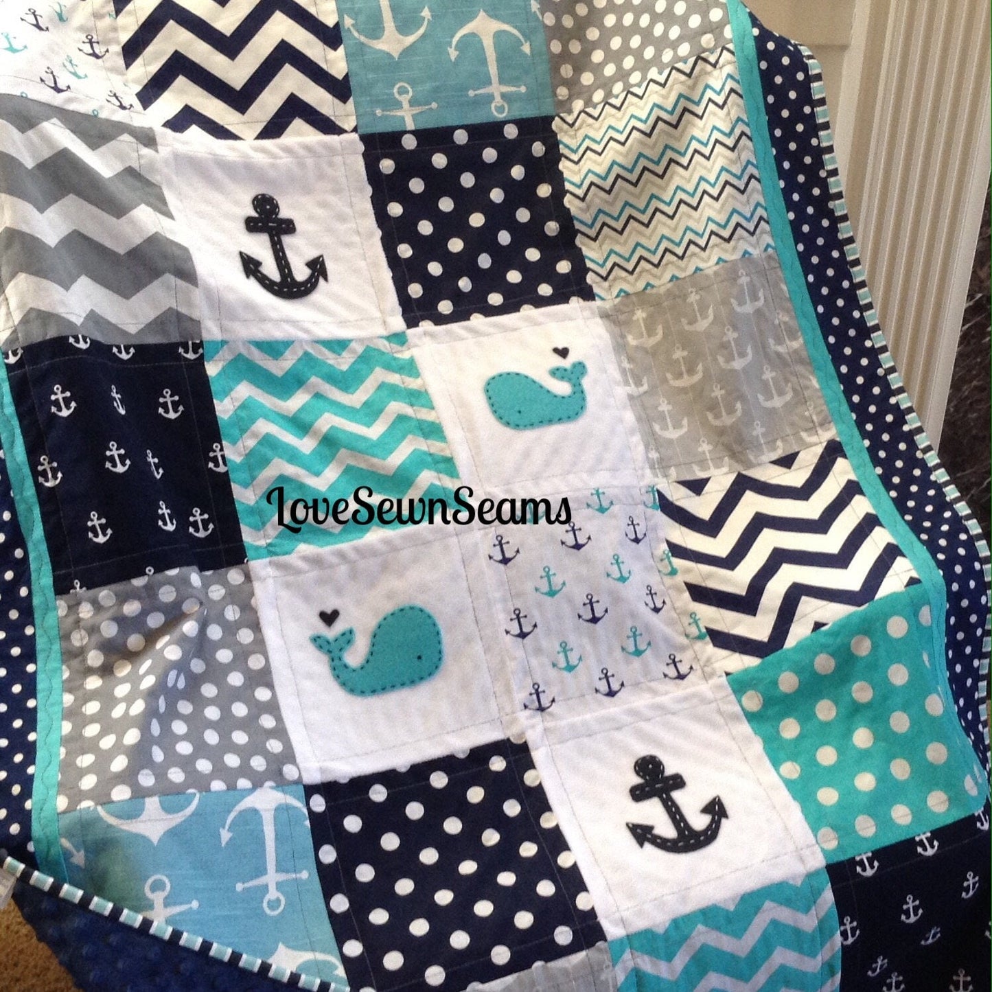 Baby quilt/Teal, Navy and Gray/Crib quilt/Handmade quilt