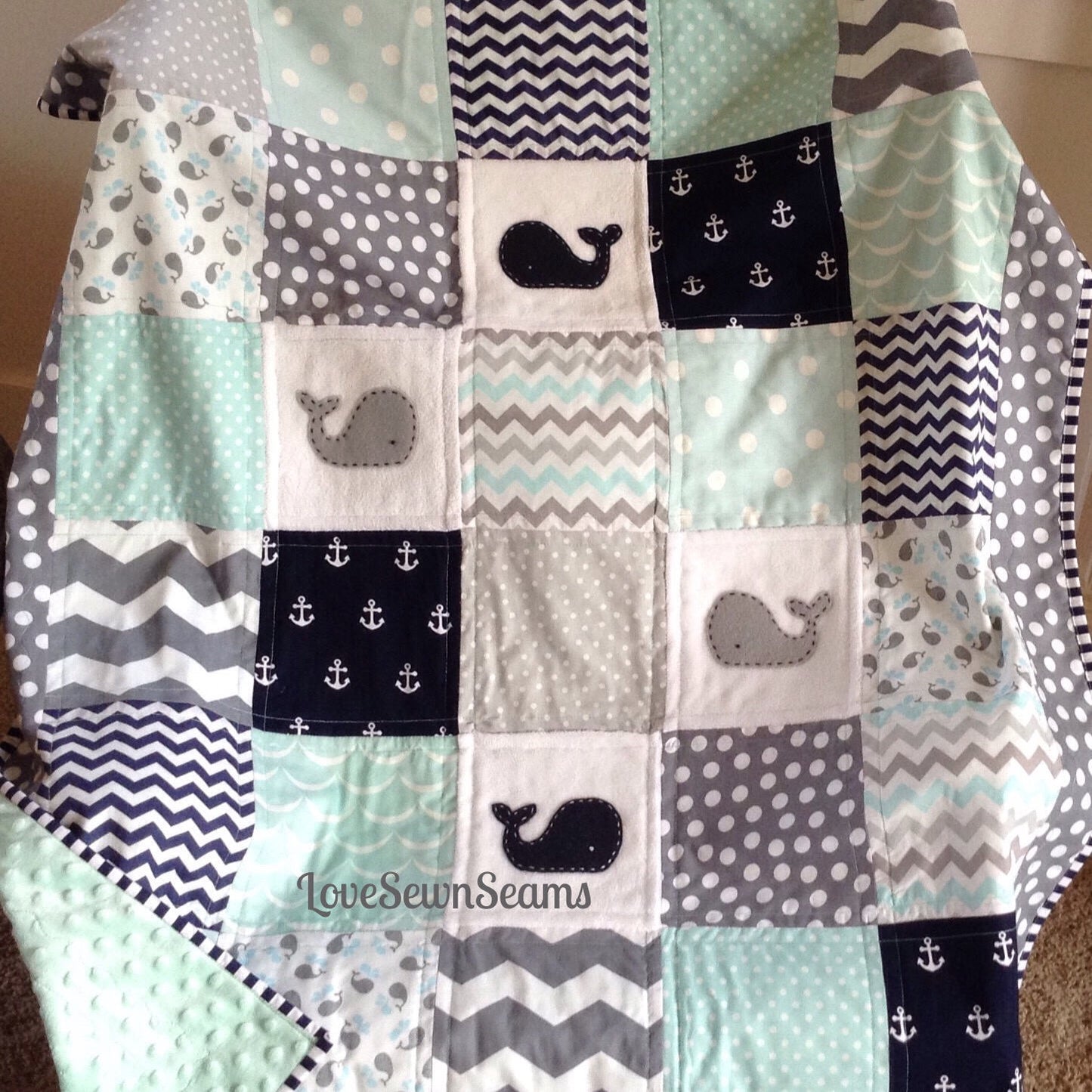 MINT and NAVY NAUTICAL Anchor & Baby Whale quilt