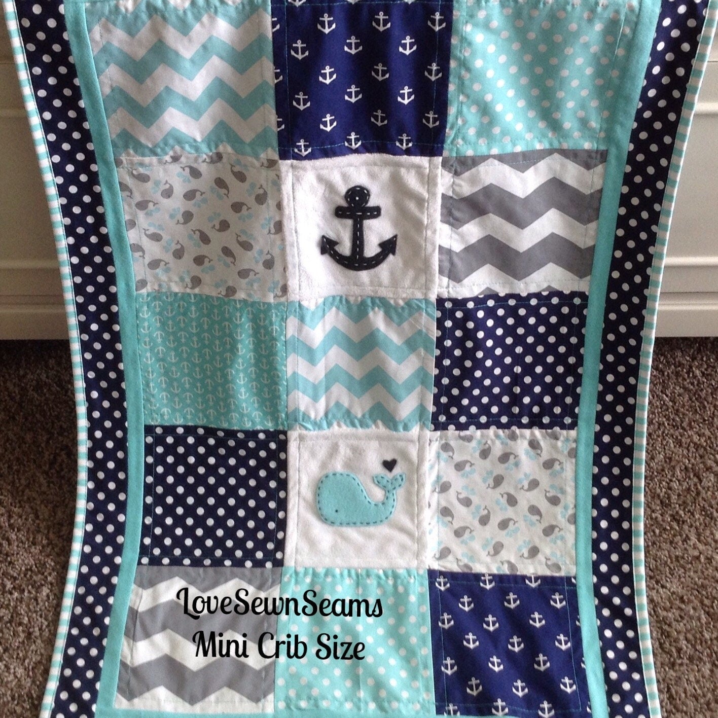 Nautical Crib quilt/COASTAL Quilt/Baby quilt/Nautical Baby Blanket/Nautical Crib bedding/Whale baby quilt