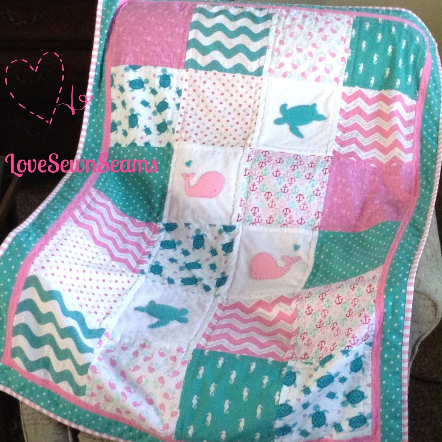 SEA TURTLE baby blanket/BABY Quilt/Coastal baby quilt/Baby Lovey/Whale crib quilt