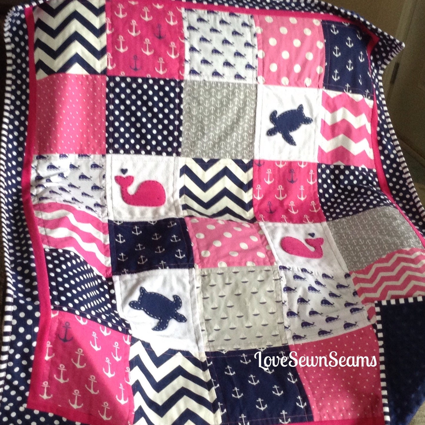 SEA TURTLE Quilt/Sea Turtle Whale Quilt/Sea Turtle Baby Quilt/Sea Turtle Crib bedding/Hot Pink Baby blanket
