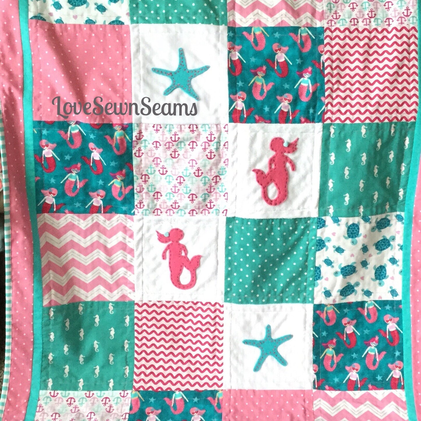 Mermaid Quilt/Sea Turtle quilt/Handmade in USA/Nautical Baby quilt/Starfish