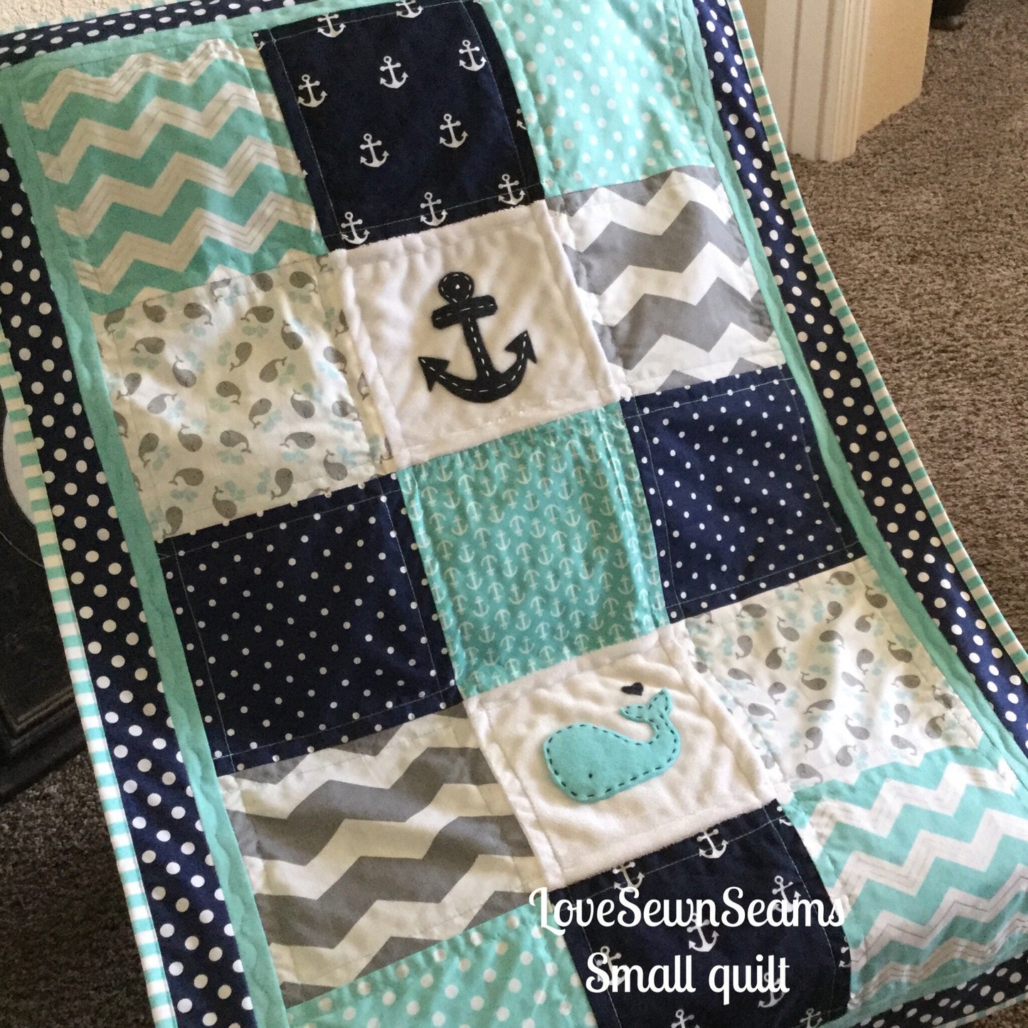 MADE TO ORDER/Mini crib quilt/Nautical/Coastal/Lovey/Small Baby Quilt/Stroller blanket/Baby travel quilt