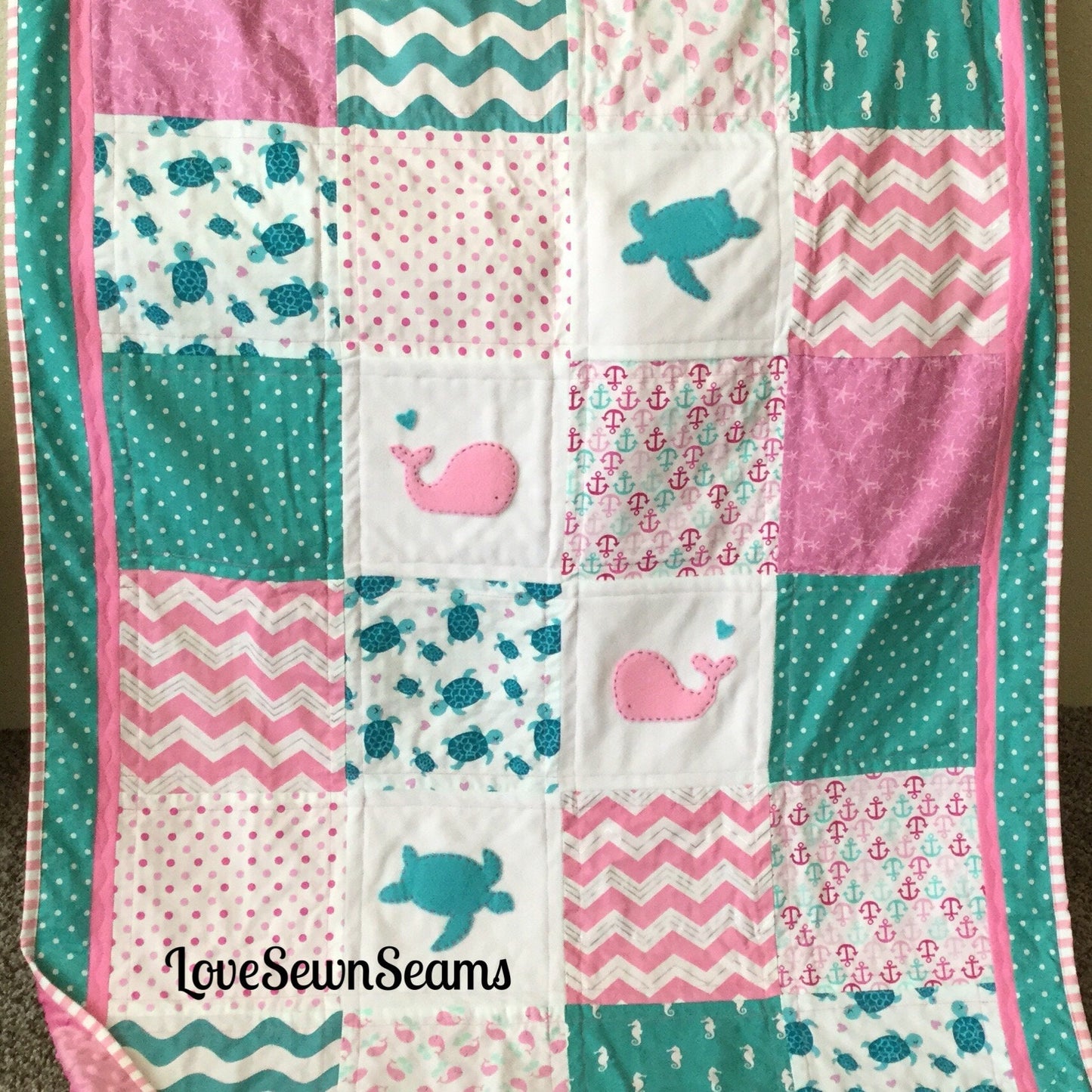SEA TURTLE baby blanket/BABY Quilt/Coastal baby quilt/Baby Lovey/Whale crib quilt