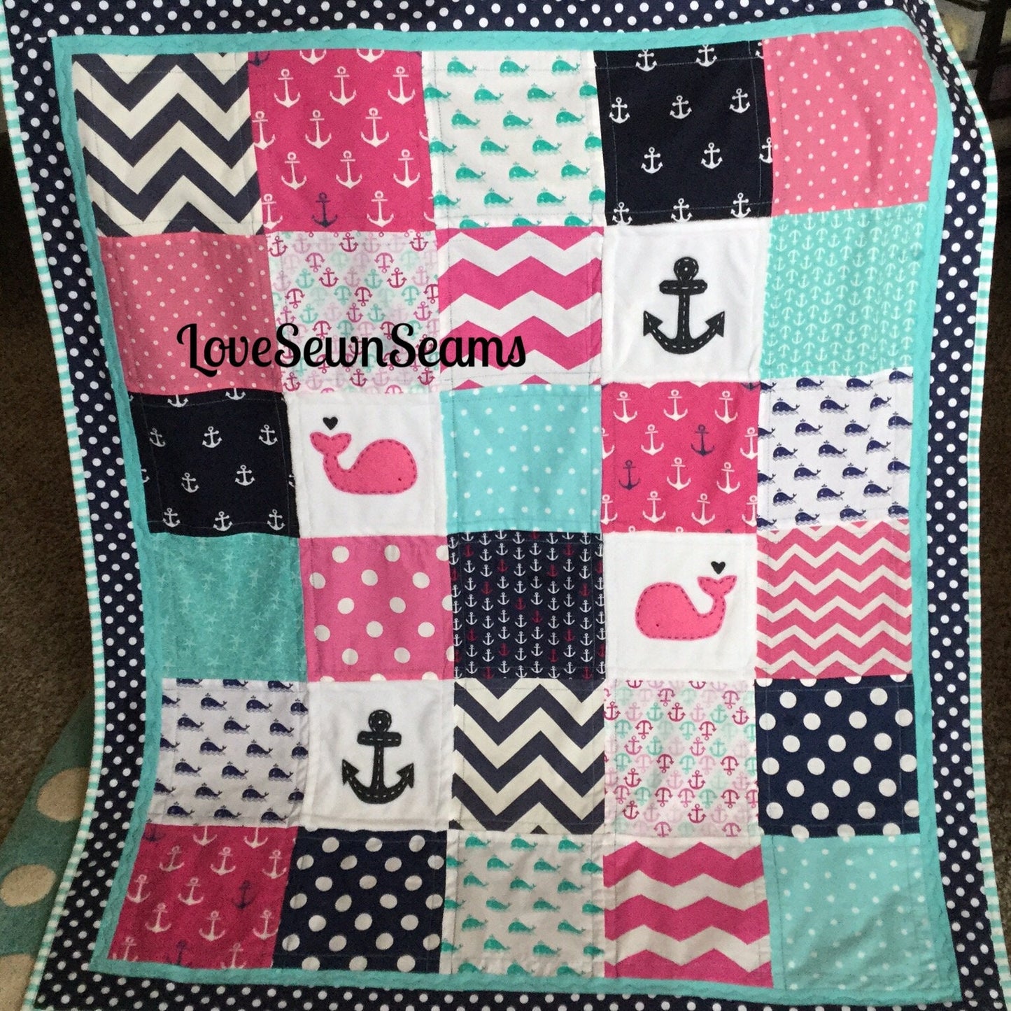 HOT Pink baby quilt/Nautical Quilt/Baby Girl Quilt/BABY QUILT/Coastal quilt/Baby bedding