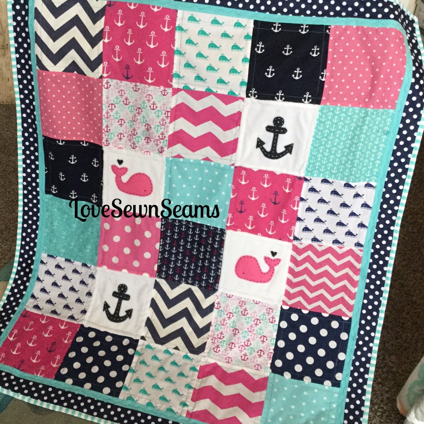 HOT Pink baby quilt/Nautical Quilt/Baby Girl Quilt/BABY QUILT/Coastal quilt/Baby bedding