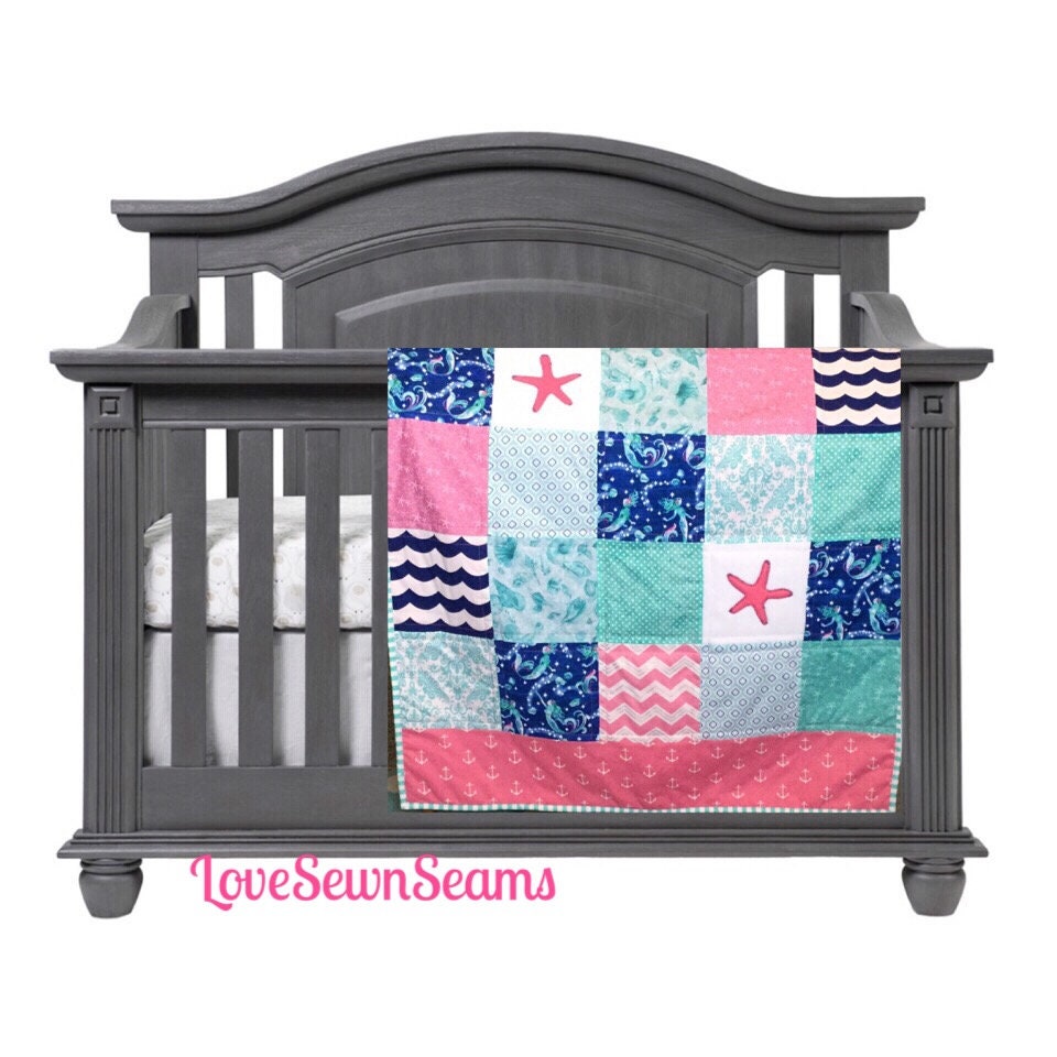 SHIPS NOW/MERMAID Quilt/Starfish baby quilt/Mermaid Nursery/Starfish kisses/Mermaid