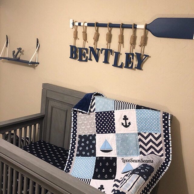 MADE to ORDER/Nautical Crib Quilt/Sailboat baby quilt/Handmade in USA/Nautical Boy quilt/Baby Quilt