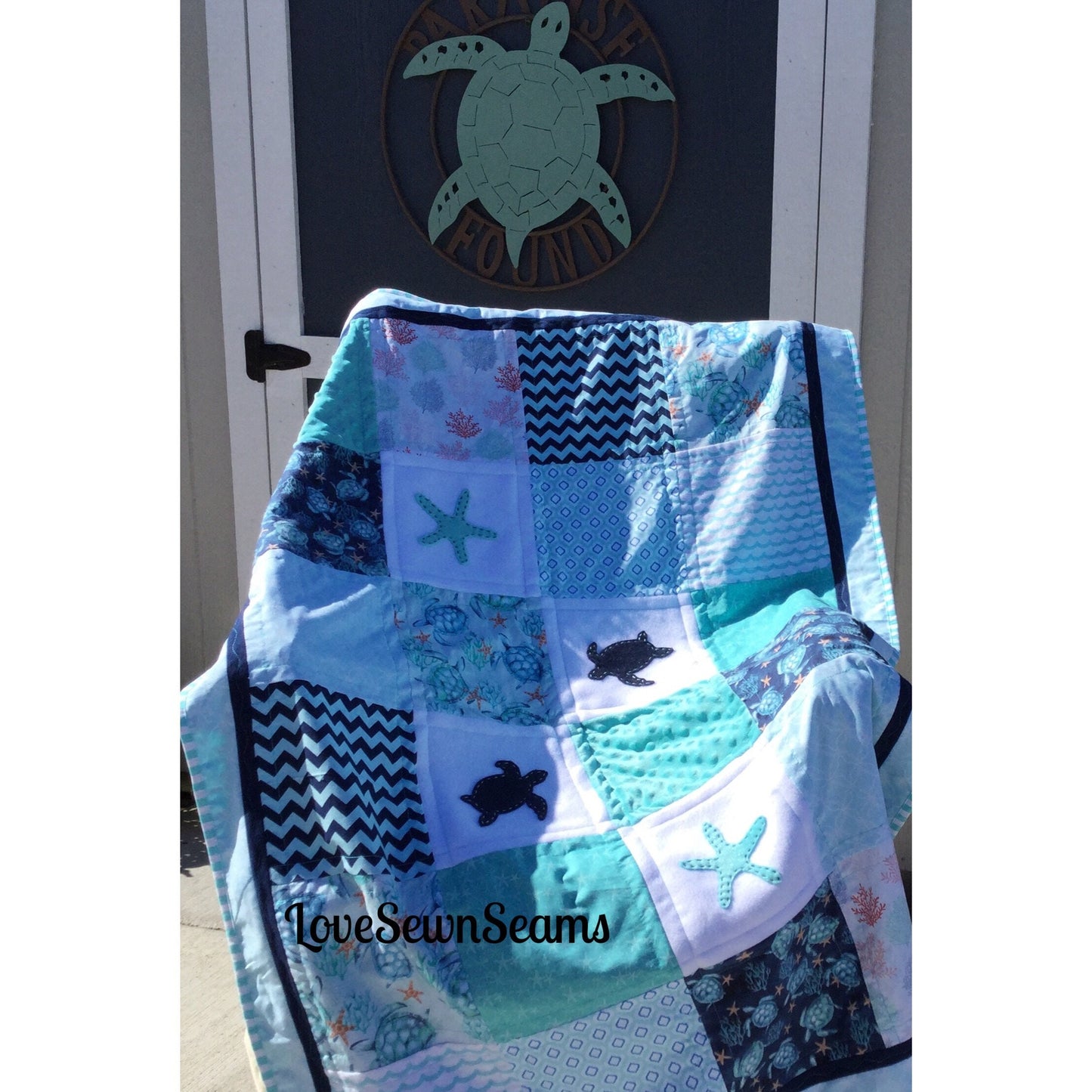 MADE to ORDER/Sea Turtle baby quilt/Modern Sea Turtle quilt/Sea Turtle Lovey/Coastal quilt//Sea Turtle/Minky quilt