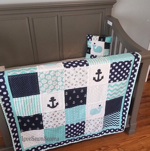 Nautical Baby quilt/HANDMADE/Modern baby Quilt/Coastal quilt