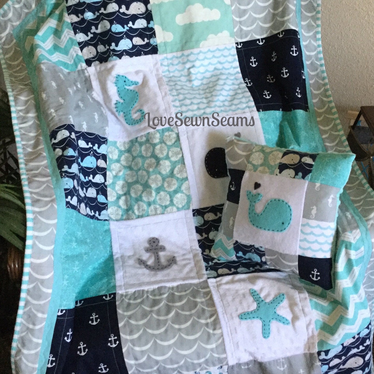 MADE TO ORDER/Baby quilt/Nautical Baby Quilt/Coastal quilt/Ocean quilt/Nautical baby bedding/Nautical Crib skirt