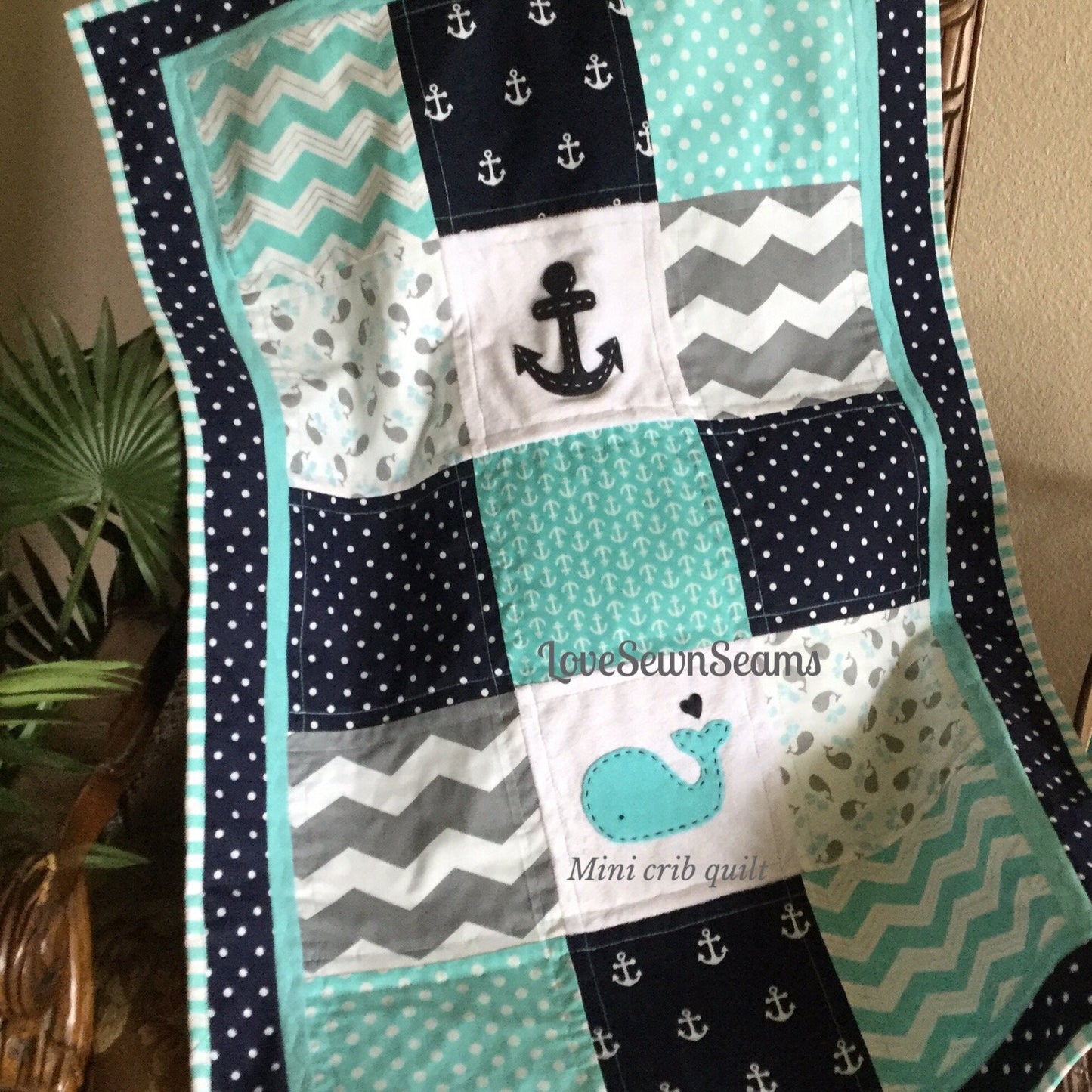 MADE TO ORDER/Mini crib quilt/Nautical/Coastal/Lovey/Small Baby Quilt/Stroller blanket/Baby travel quilt
