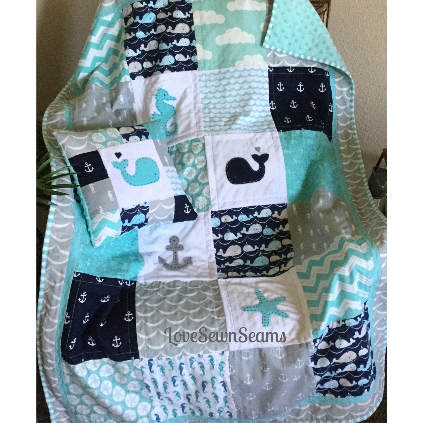 MADE TO ORDER/Baby quilt/Nautical Baby Quilt/Coastal quilt/Ocean quilt/Nautical baby bedding/Nautical Crib skirt