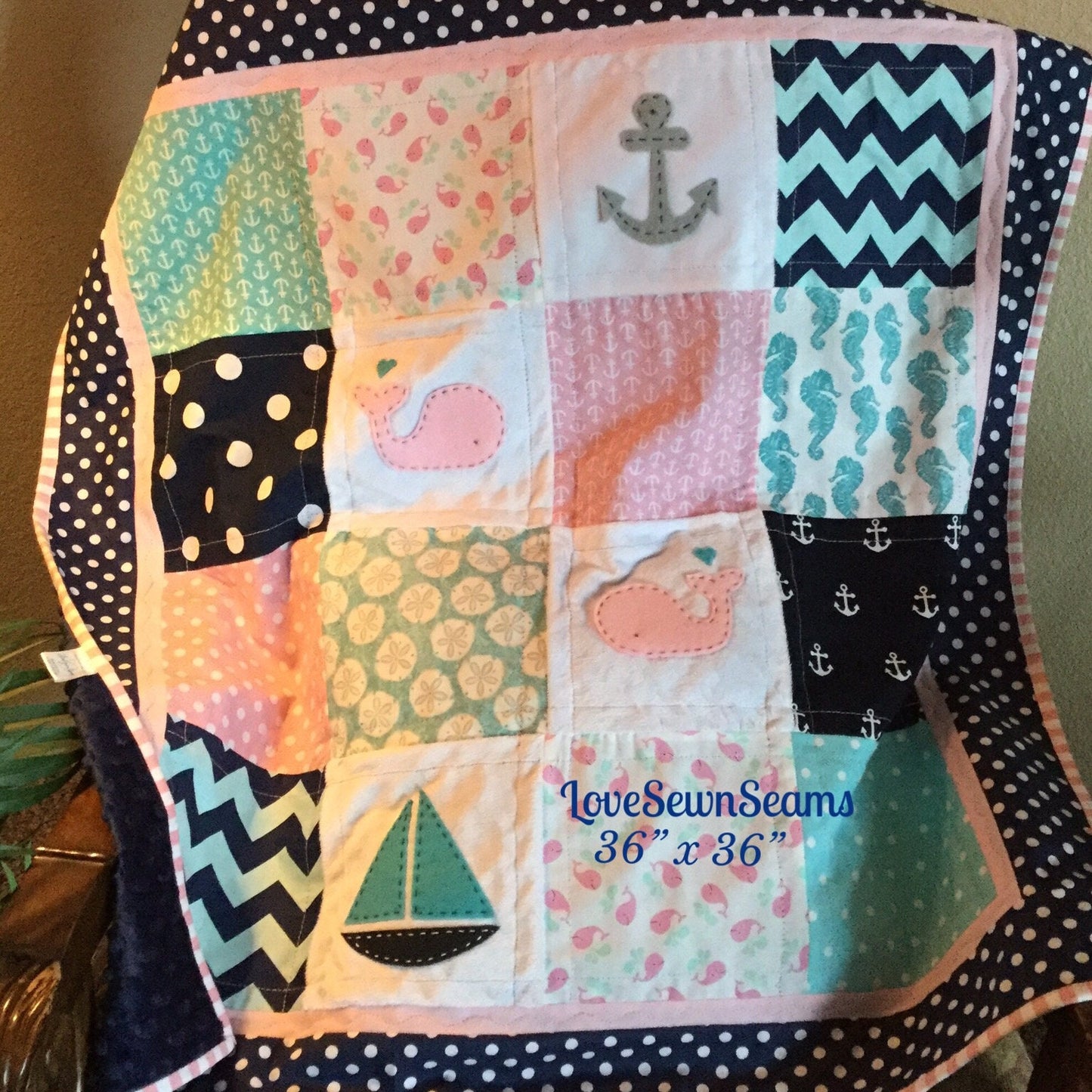 MADE to ORDER/Nautical Baby Quilt/Crib Size quilt/Seahorse/Sea Life Quilt/Coastal quilt/Baby Quilt