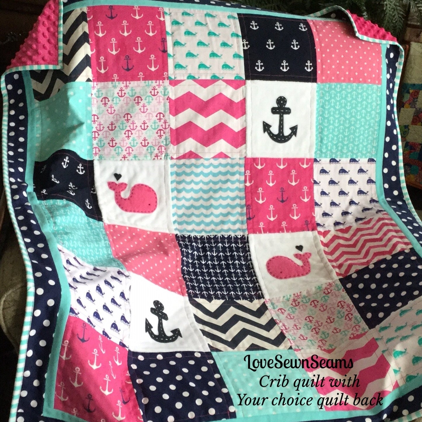 HOT Pink baby quilt/Nautical Quilt/Baby Girl Quilt/BABY QUILT/Coastal quilt/Baby bedding