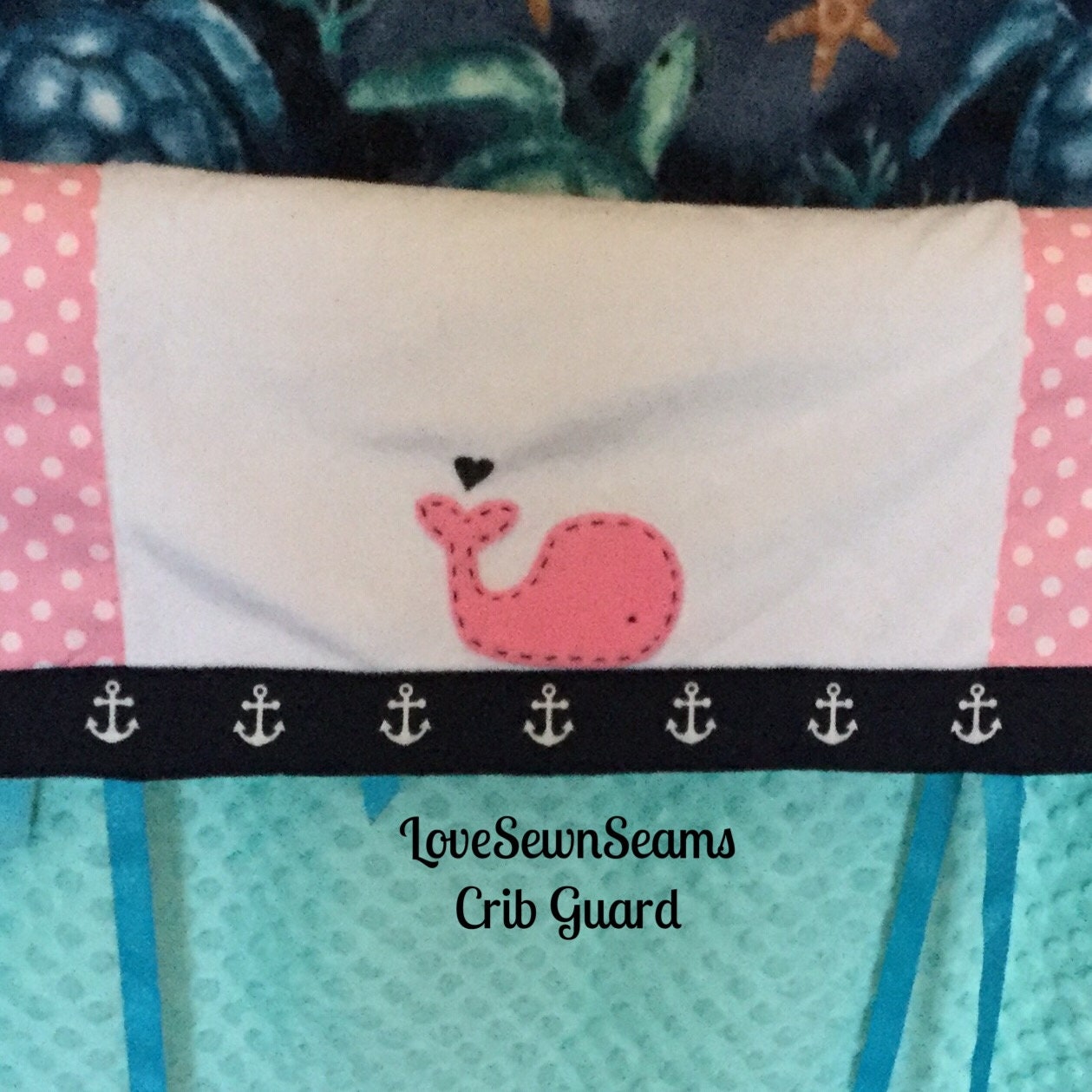 Pink Navy Aqua Nautical Quilt/Nautical Baby quilt/Seahorse/Nautical crib guard/Coastal quilt
