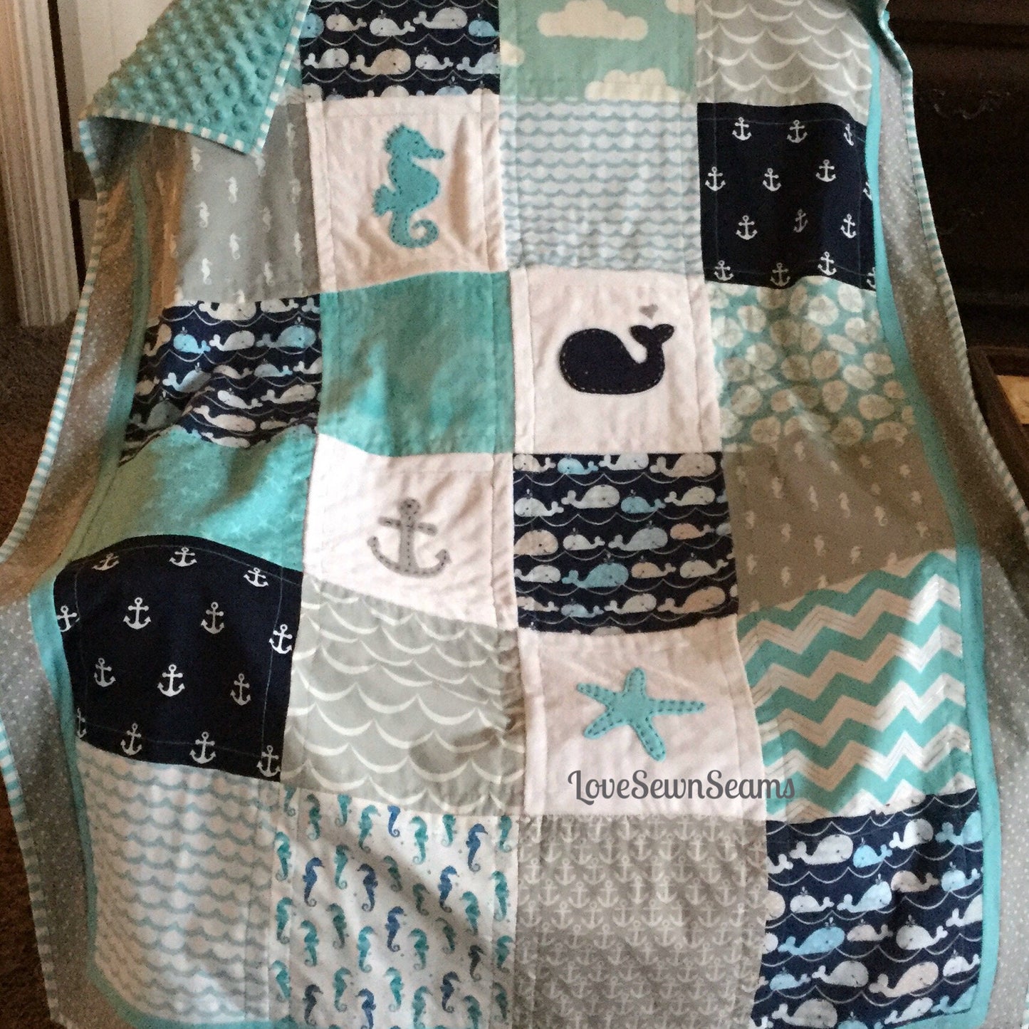 Nautical Crib Quilt/Crib Skirt/Accent Pillow/Coastal Crib Quilt/Follow Me to the Sea