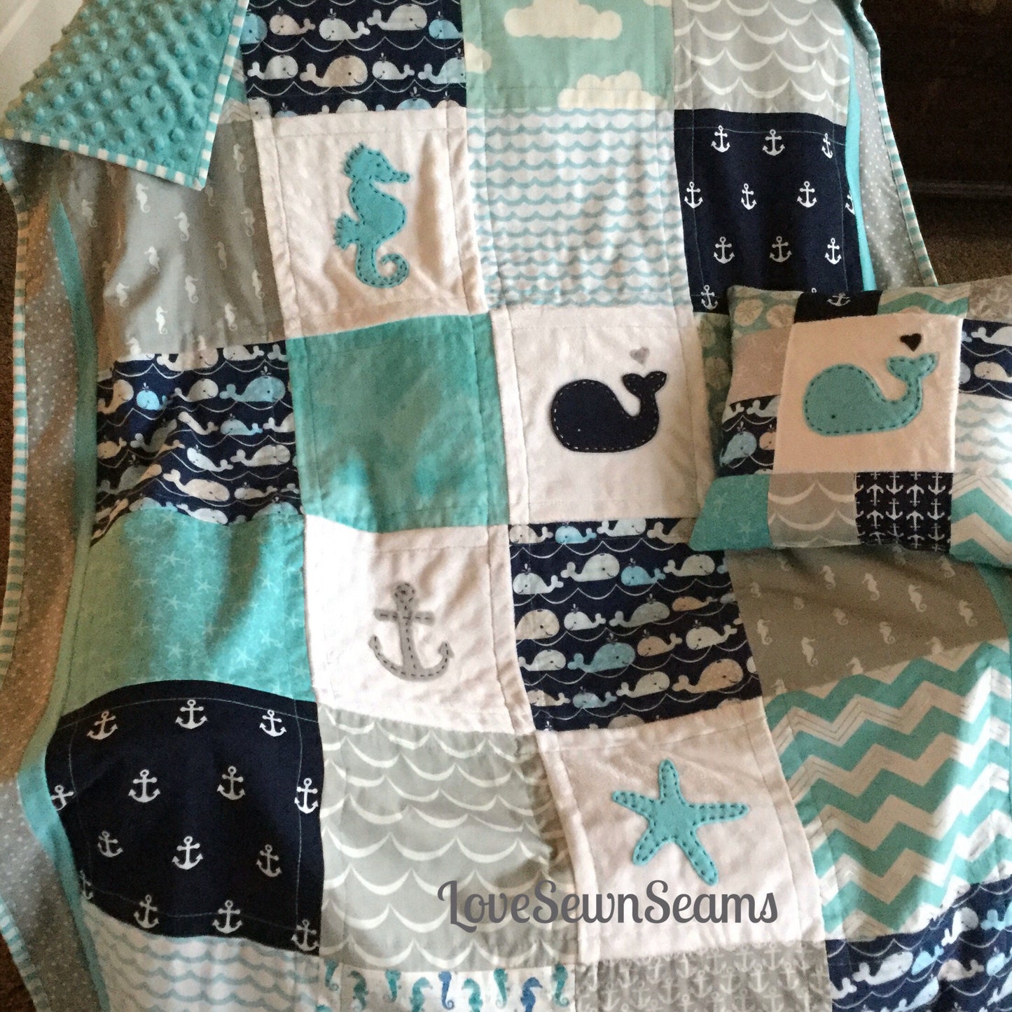 Nautical Crib Quilt/Crib Skirt/Accent Pillow/Coastal Crib Quilt/Follow Me to the Sea