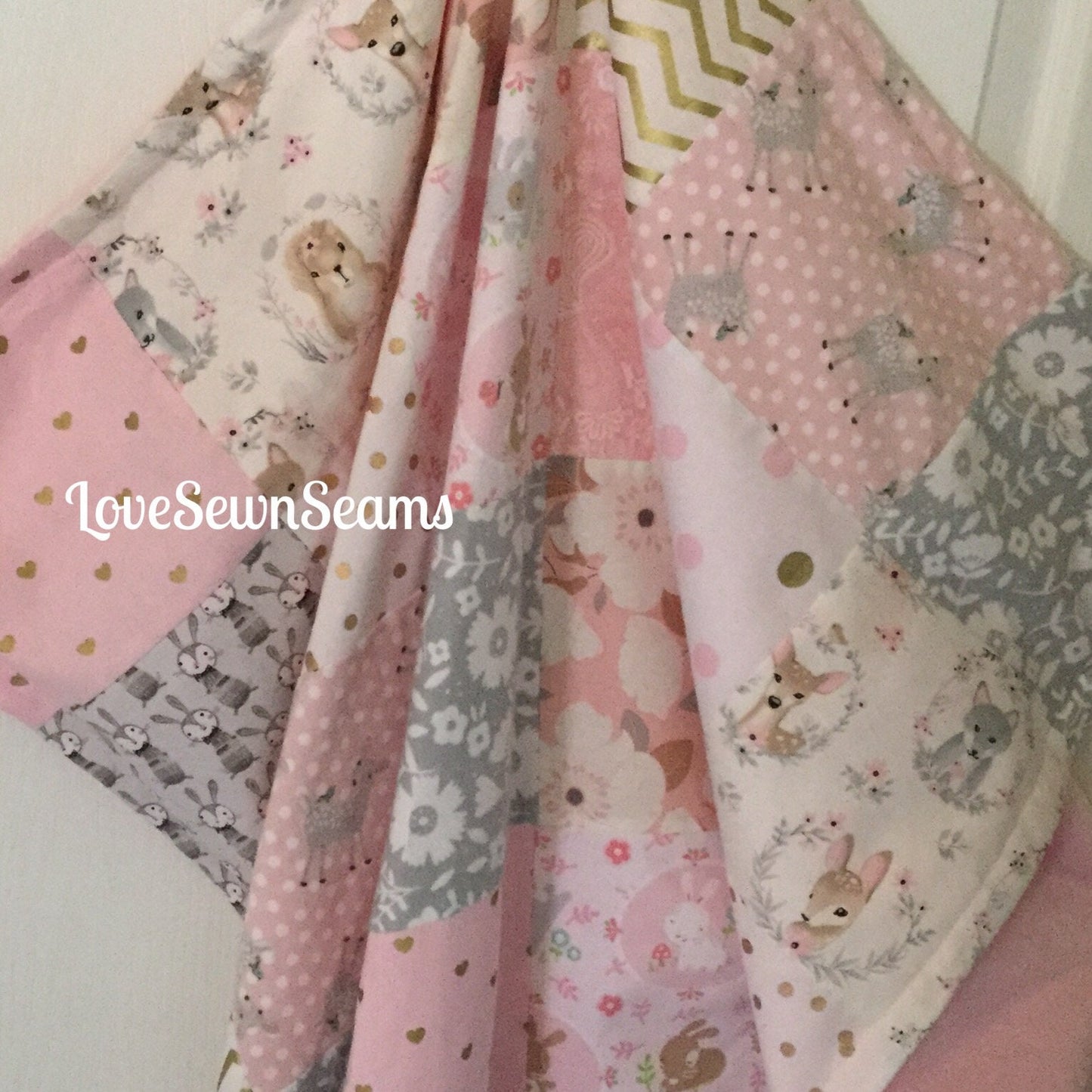 Woodland patchwork~Girls Woodland Minky quilt~Woodland blanket~bunny~Deer