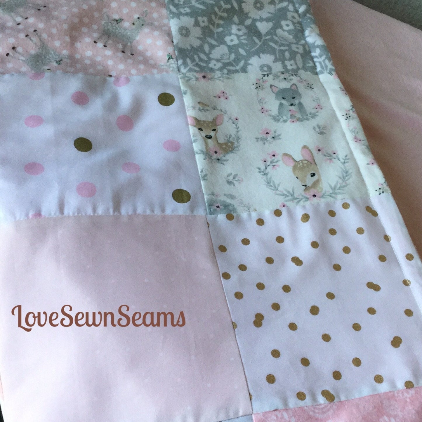 Woodland patchwork~Girls Woodland Minky quilt~Woodland blanket~bunny~Deer