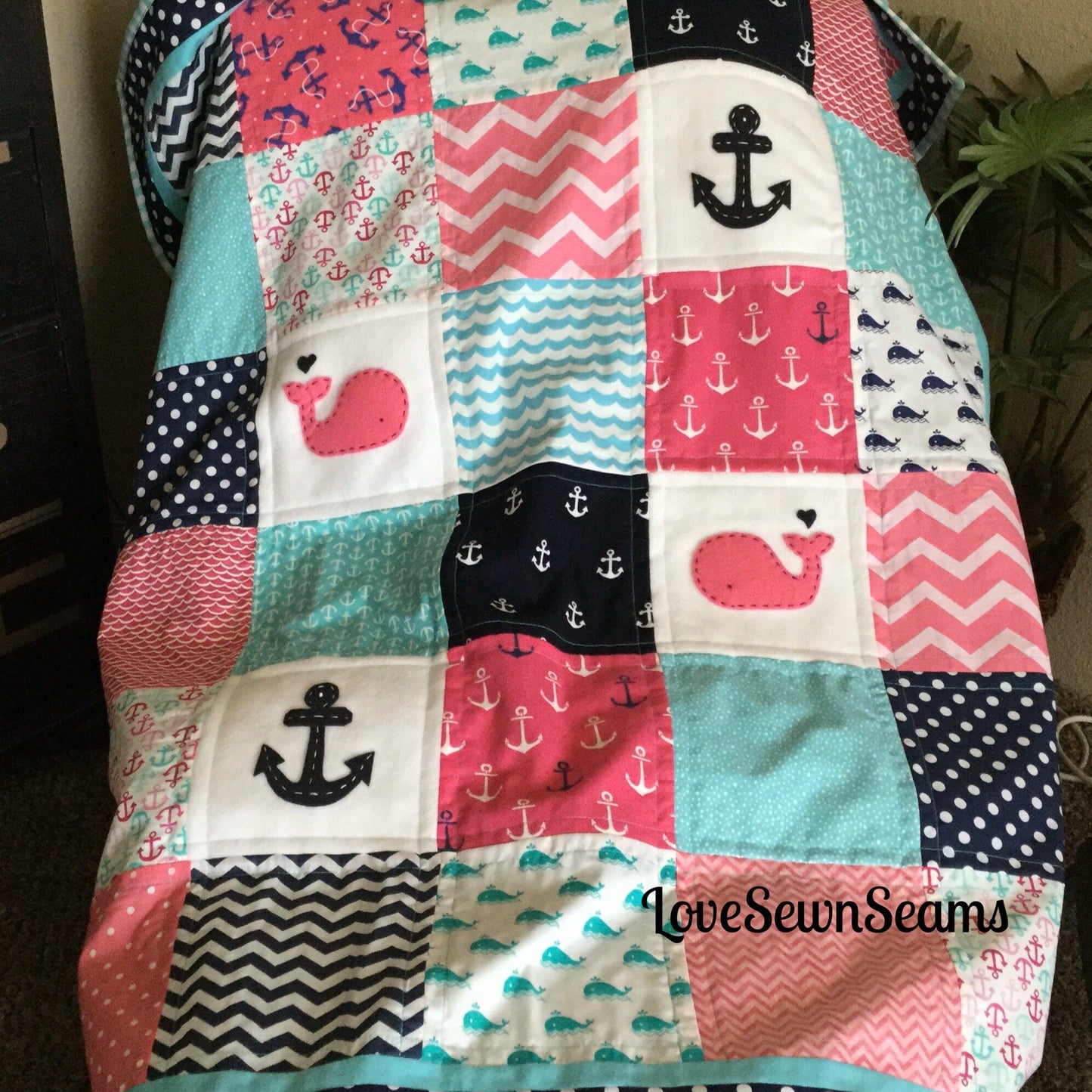 HOT Pink baby quilt/Nautical Quilt/Baby Girl Quilt/BABY QUILT/Coastal quilt/Baby bedding