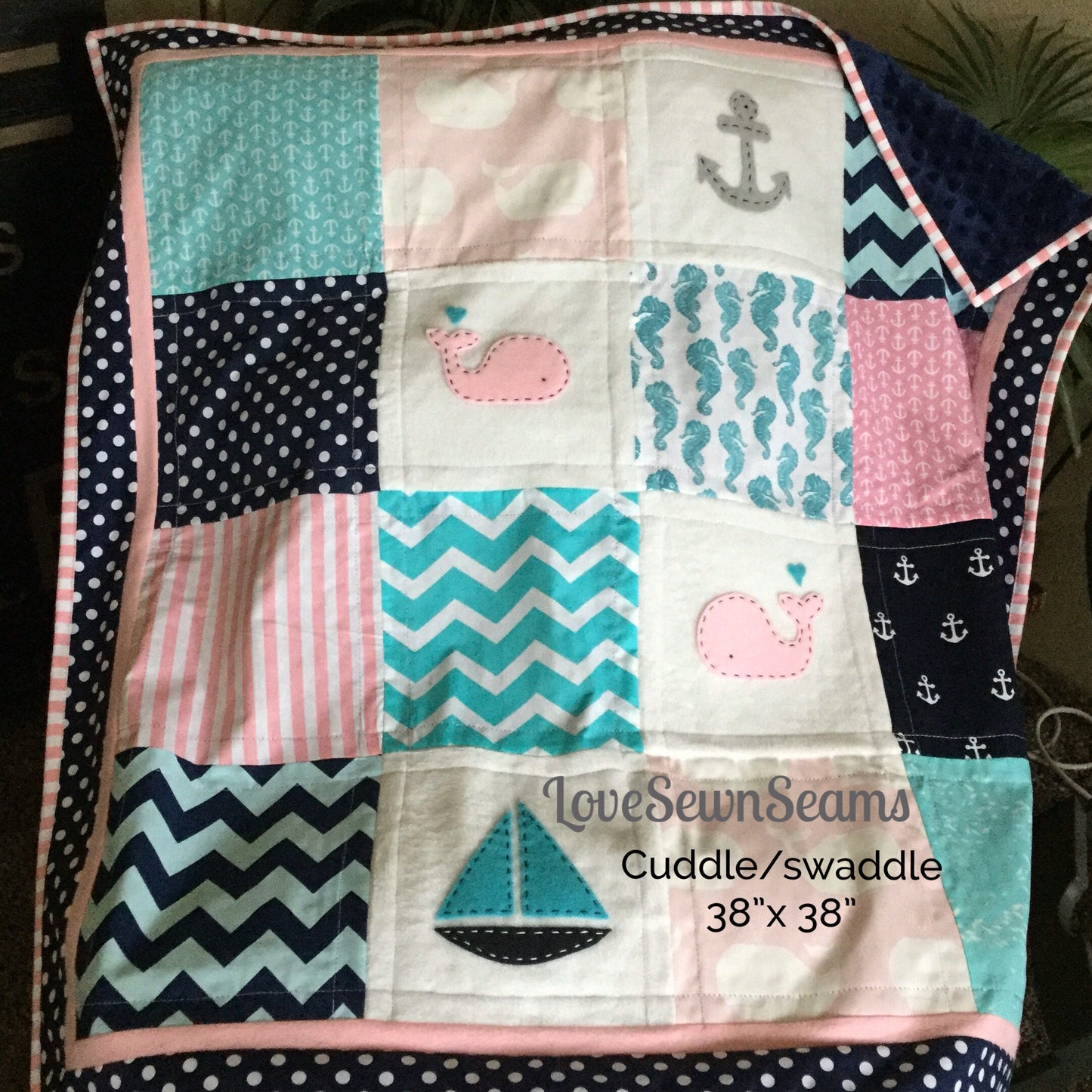 MADE to ORDER/Nautical Baby Quilt/Crib Size quilt/Seahorse/Sea Life Quilt/Coastal quilt/Baby Quilt