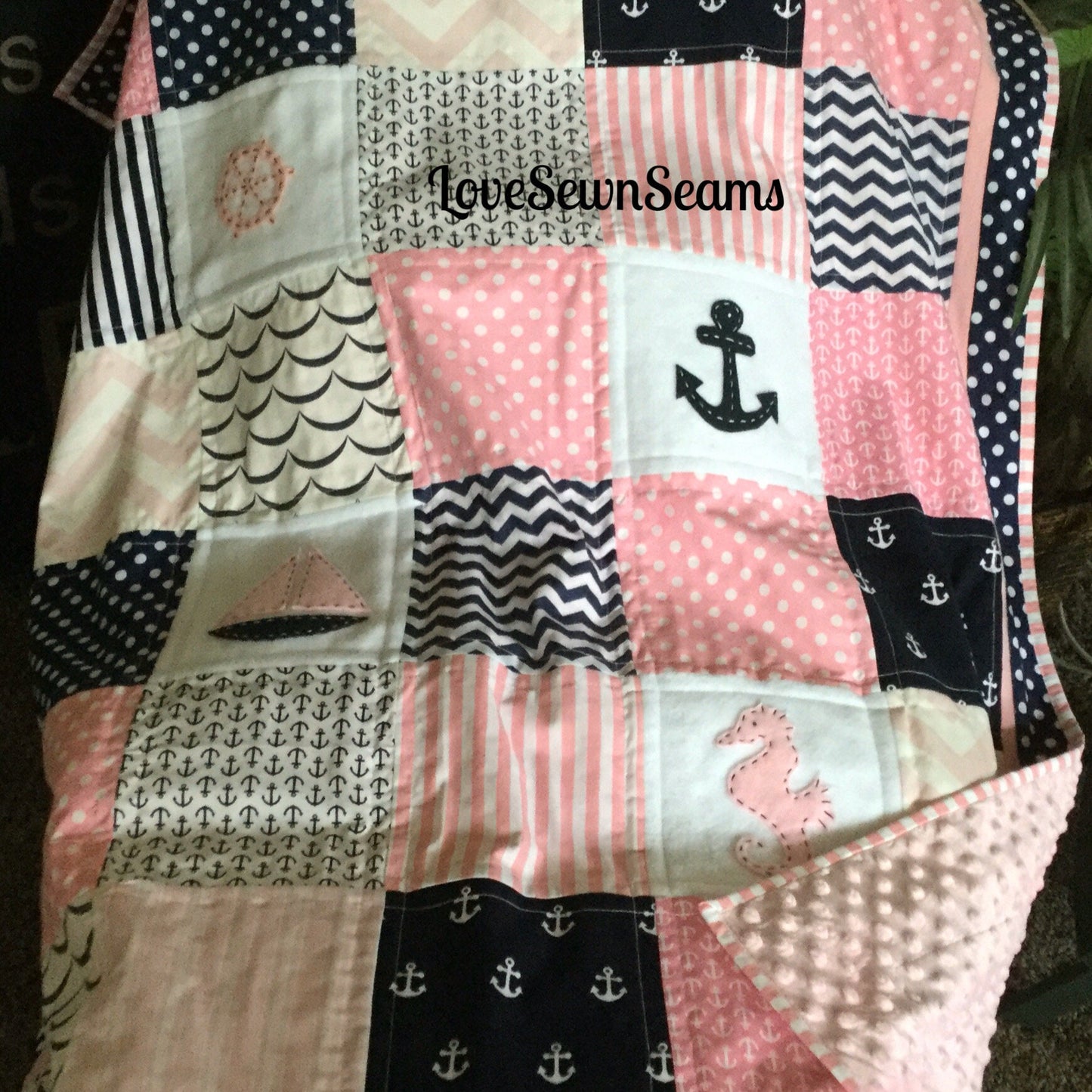 Seaside quilt/BABY Quilt/PINK NAUTICAL Quilt/Pink and navy quilt/Baby girl quilt/Handmade quilt