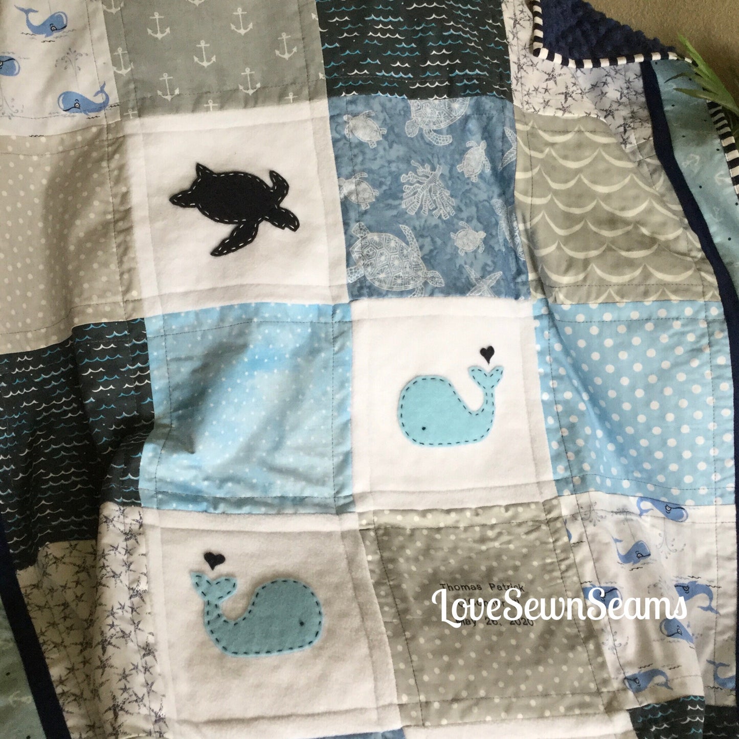 Sea turtle quilt/Sea turtle security blanket/Keepsake quilt/Personalized quilt/Handmade in USA/Many size options