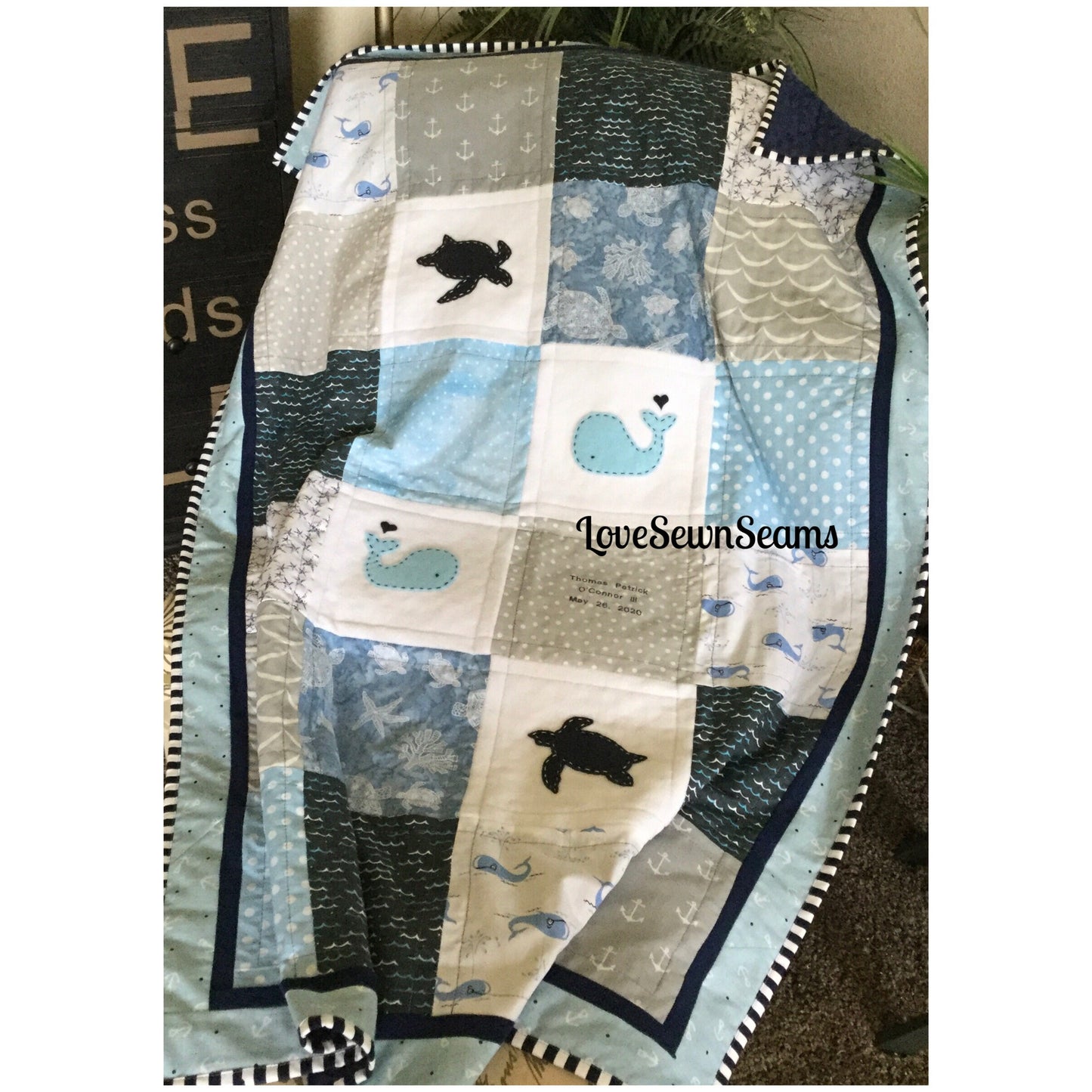 Sea turtle quilt/Sea turtle security blanket/Keepsake quilt/Personalized quilt/Handmade in USA/Many size options