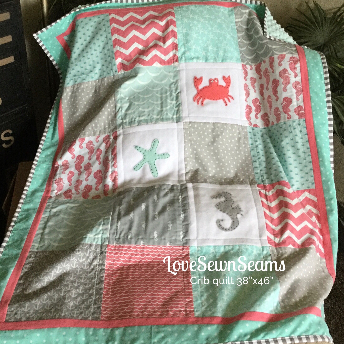 MADE TO Order/Seashore baby Quilt/MODERN Baby quilt/Seahorse/Crab/Starfish/Lovey/Made to order