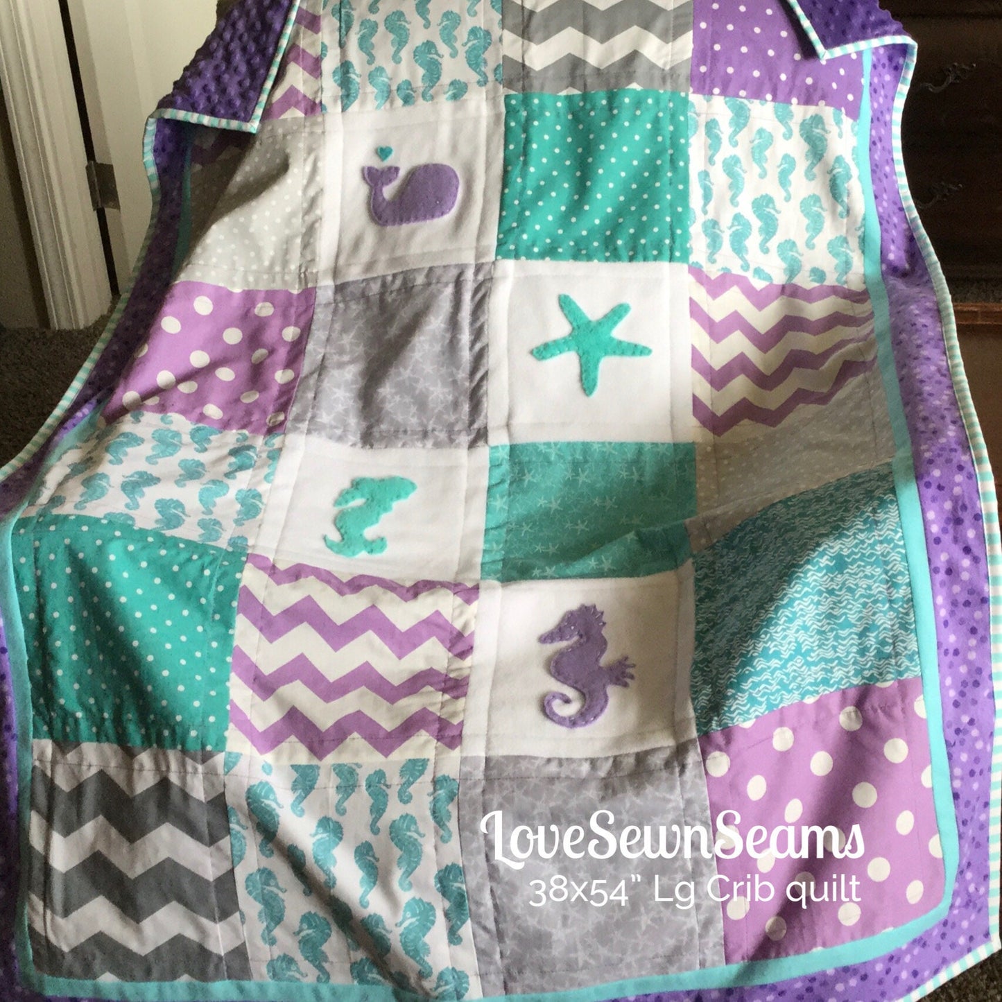 MERMAID Baby Quilt/Nautical girl quilt/Seahorse quilt/Crib Size quilt/Mermaid Crib bedding