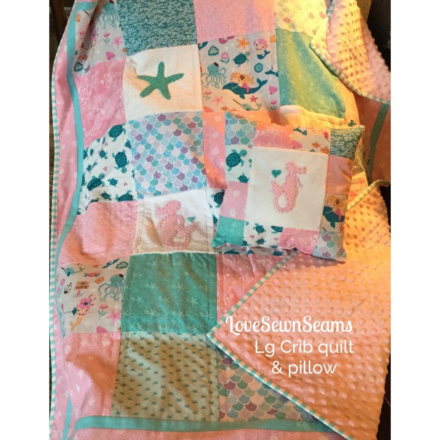 MERMAID QUILT/Sea turtle baby quilt/Mermaid and Sea turtle/Mermaid baby quilt/Mermaid Lovey/Sea turtle Lovey