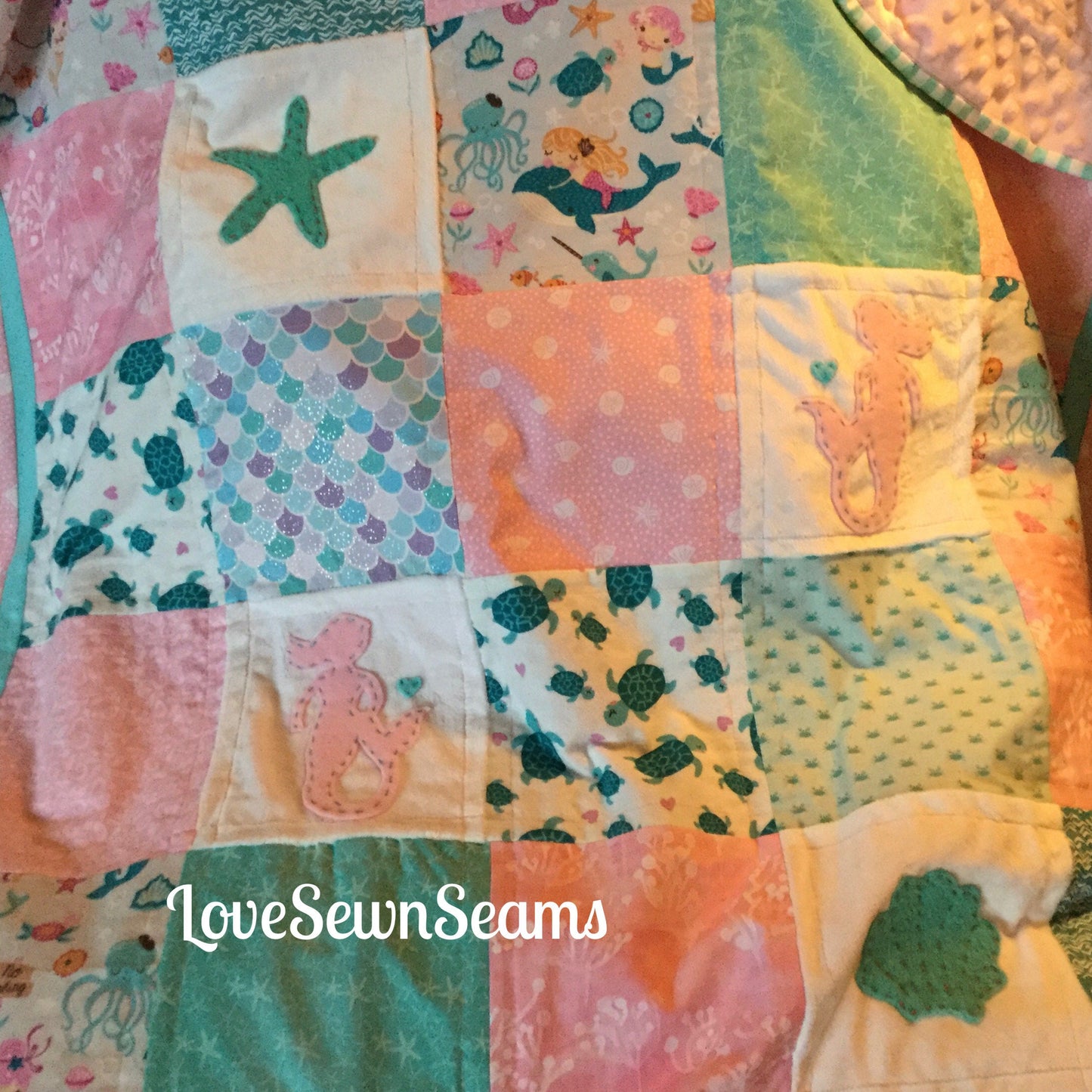 MERMAID QUILT/Sea turtle baby quilt/Mermaid and Sea turtle/Mermaid baby quilt/Mermaid Lovey/Sea turtle Lovey
