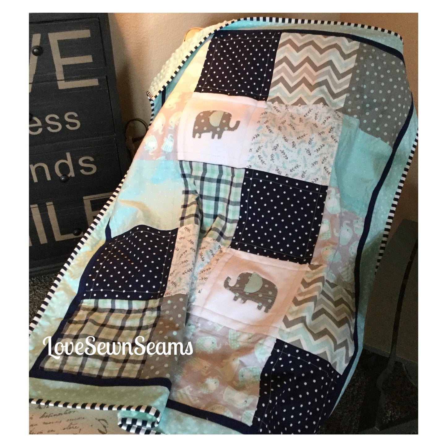 Elephant quilt/Elephant Lovey/Elephant baby quilt/Elephant/Elephant blanket