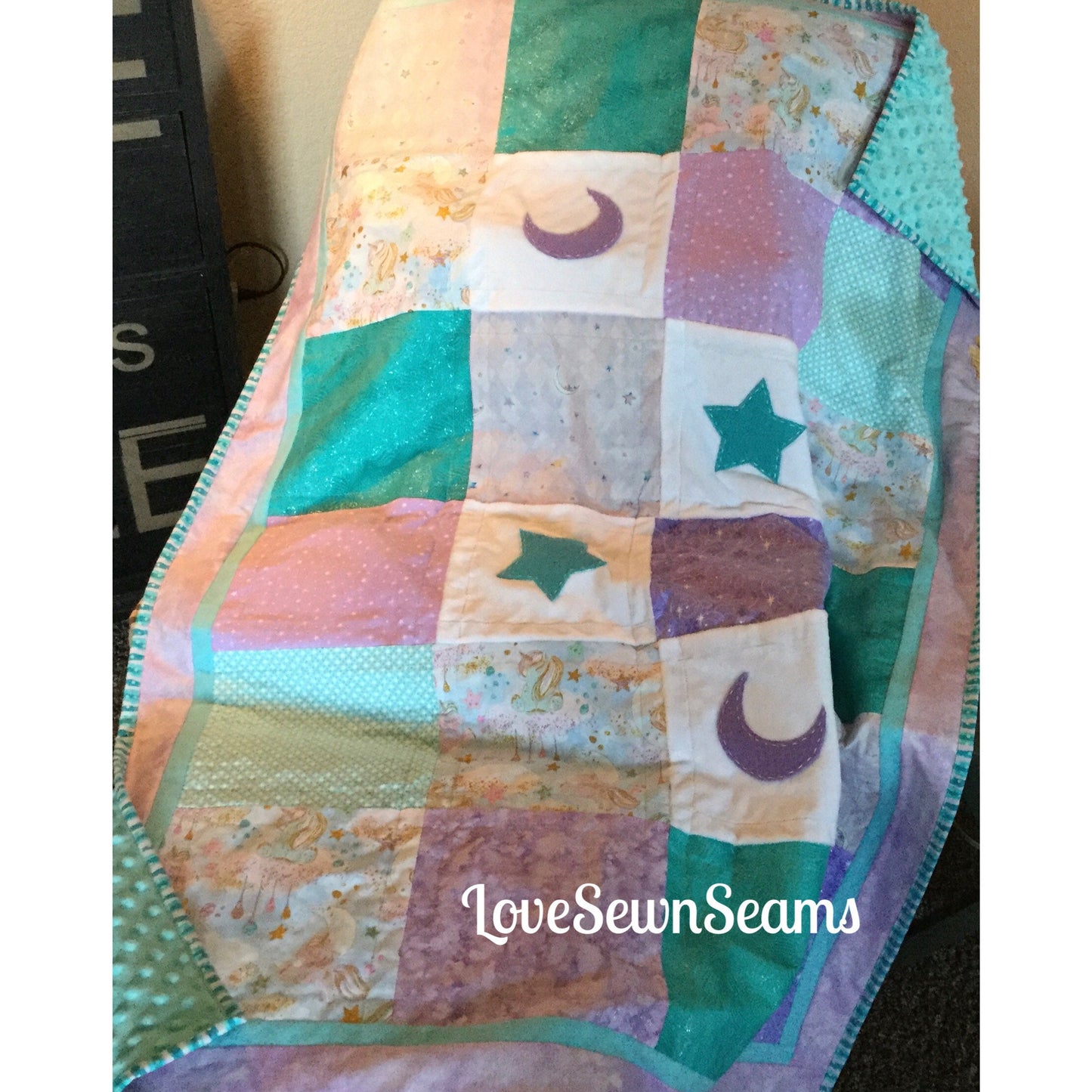 CELESTIAL Quilt~Moon & Star~Unicorn quilt~Modern baby quilt