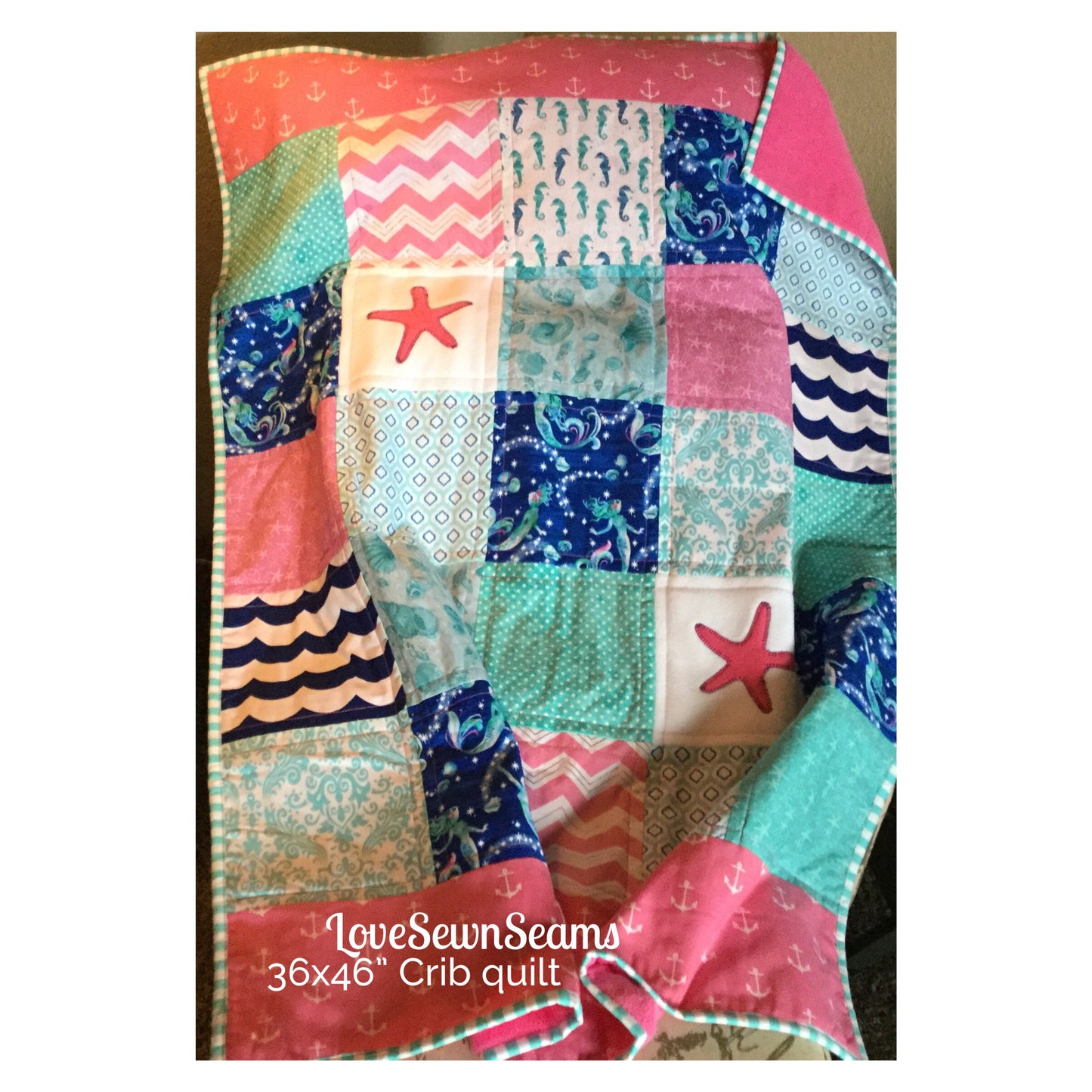 SHIPS NOW/MERMAID Quilt/Starfish baby quilt/Mermaid Nursery/Starfish kisses/Mermaid