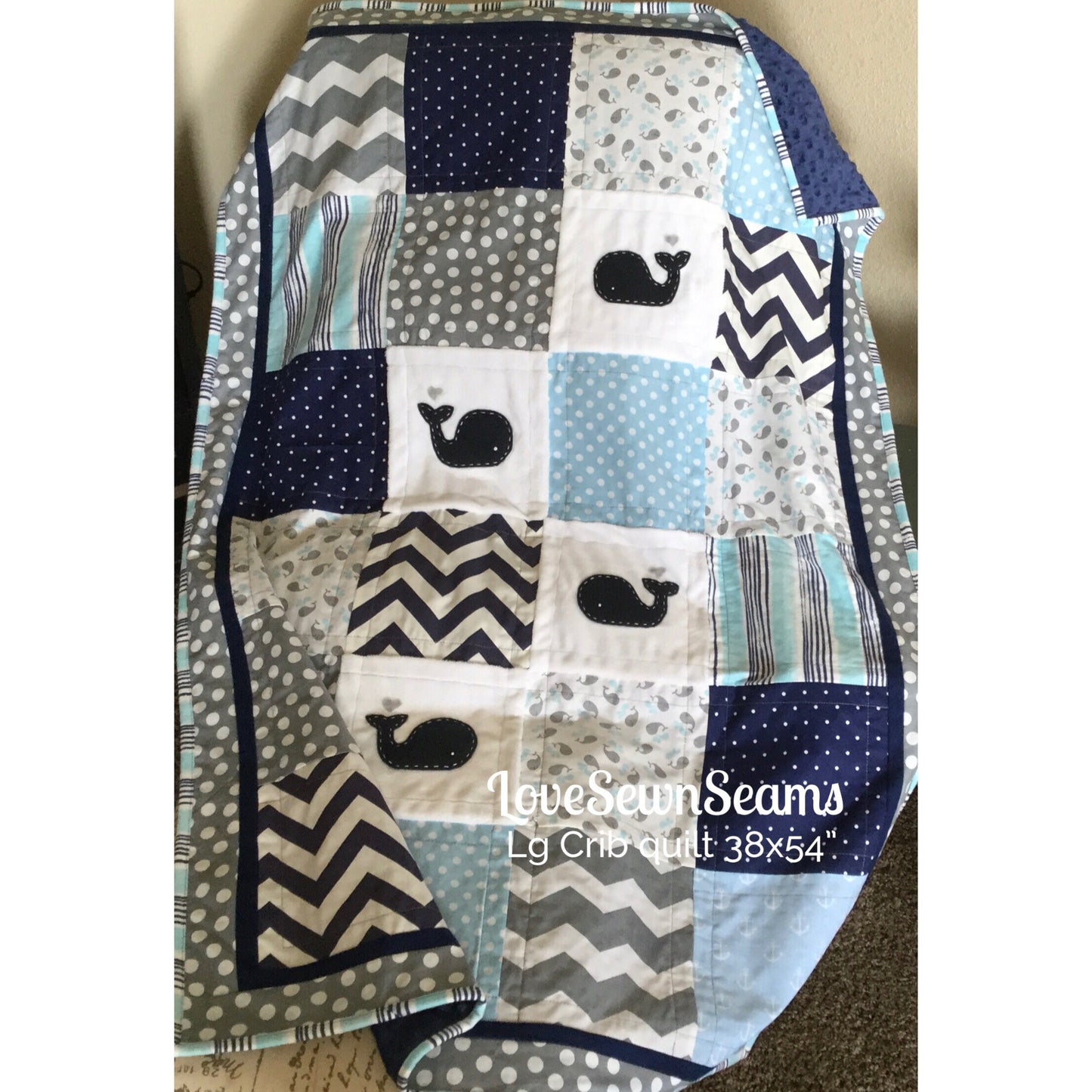 Nautical Baby Whale/Navy Gray and White/Handmade in USA/options available