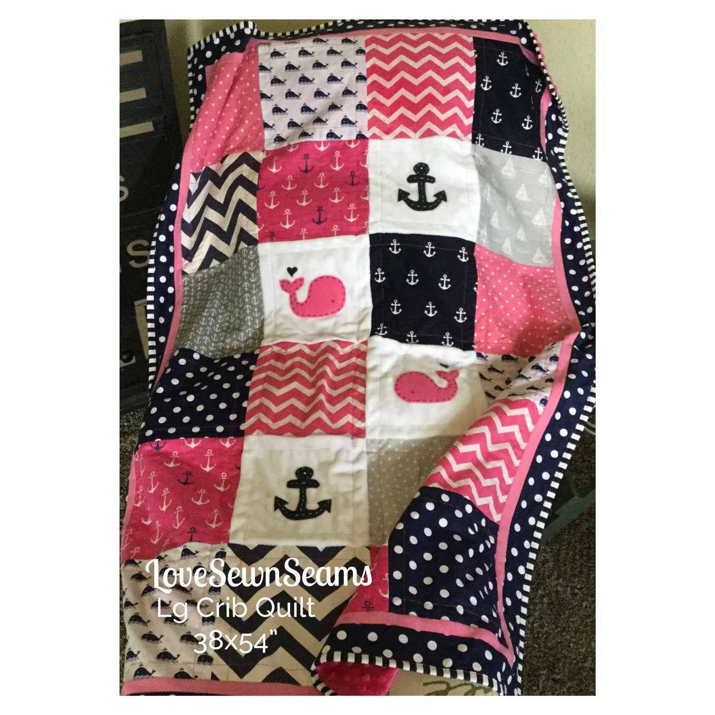 MADE TO ORDER/Hot Pink and Navy quilt/Baby quilt/Nautical Quilt Crib+ Skirt Option/Coastal Nursery